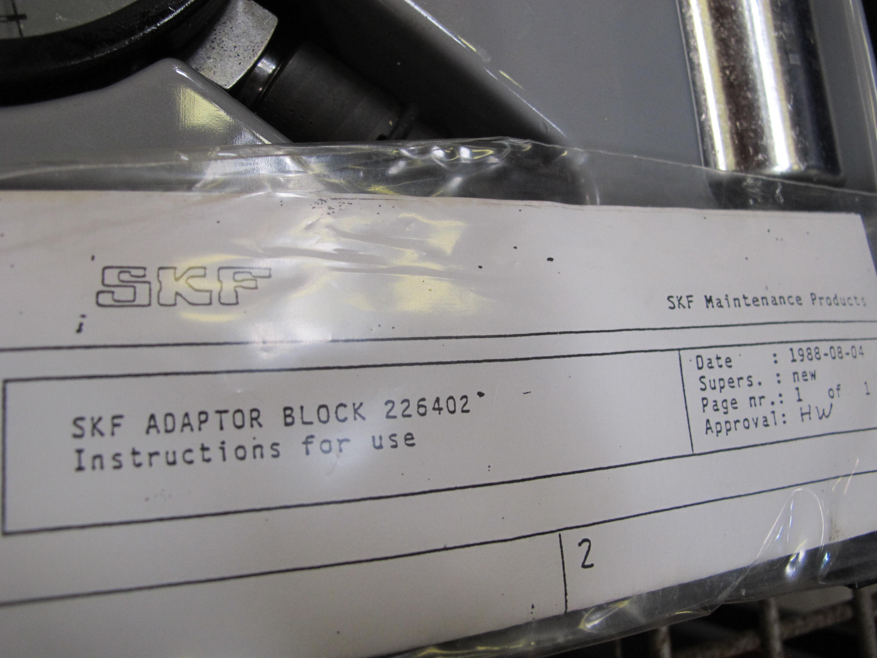 SKF ADAPTOR BLOCK KIT, MODEL NUMBER 226402-2156