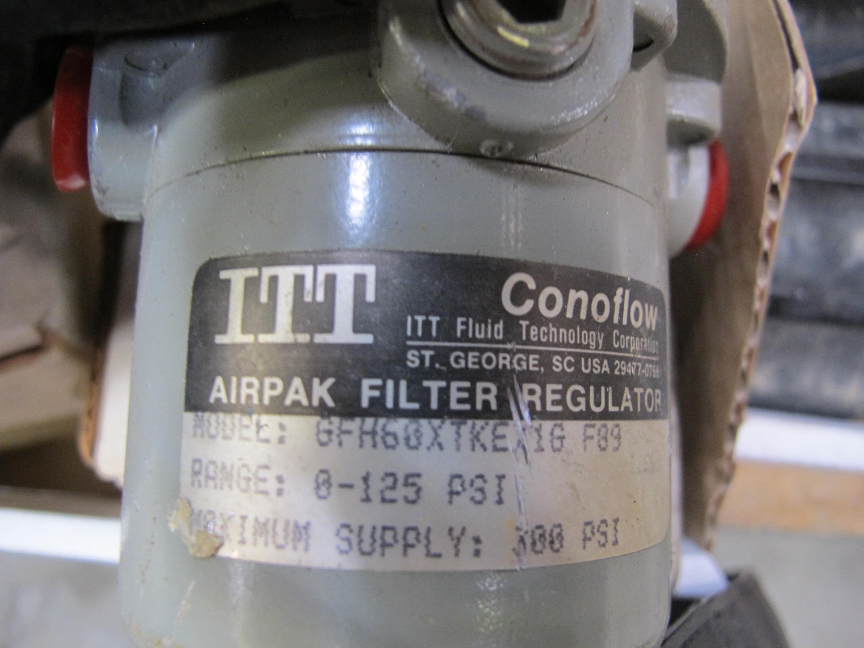 LOT TO INCLUDE BUT NOT LIMITED TO: SWAGELOK VALVE FITTINGS, (2) EST G150 INJECTORS, (2) TUBE CUTTERS, (1) HASKEL MODEL 4B-21 LIQUID PUMP, (5~) TESCOM SELF VENTING REGULATORS, MODEL 44-1327-2082-056, (2~) ITT CONOFLOW AIRPAK FILTER REGULATORS, MODEL GFH60XTKE71G F89, BELLAFRAM AIR PRESSURE REGULATORS, (1) SC PUMP MODEL 600-25-2160