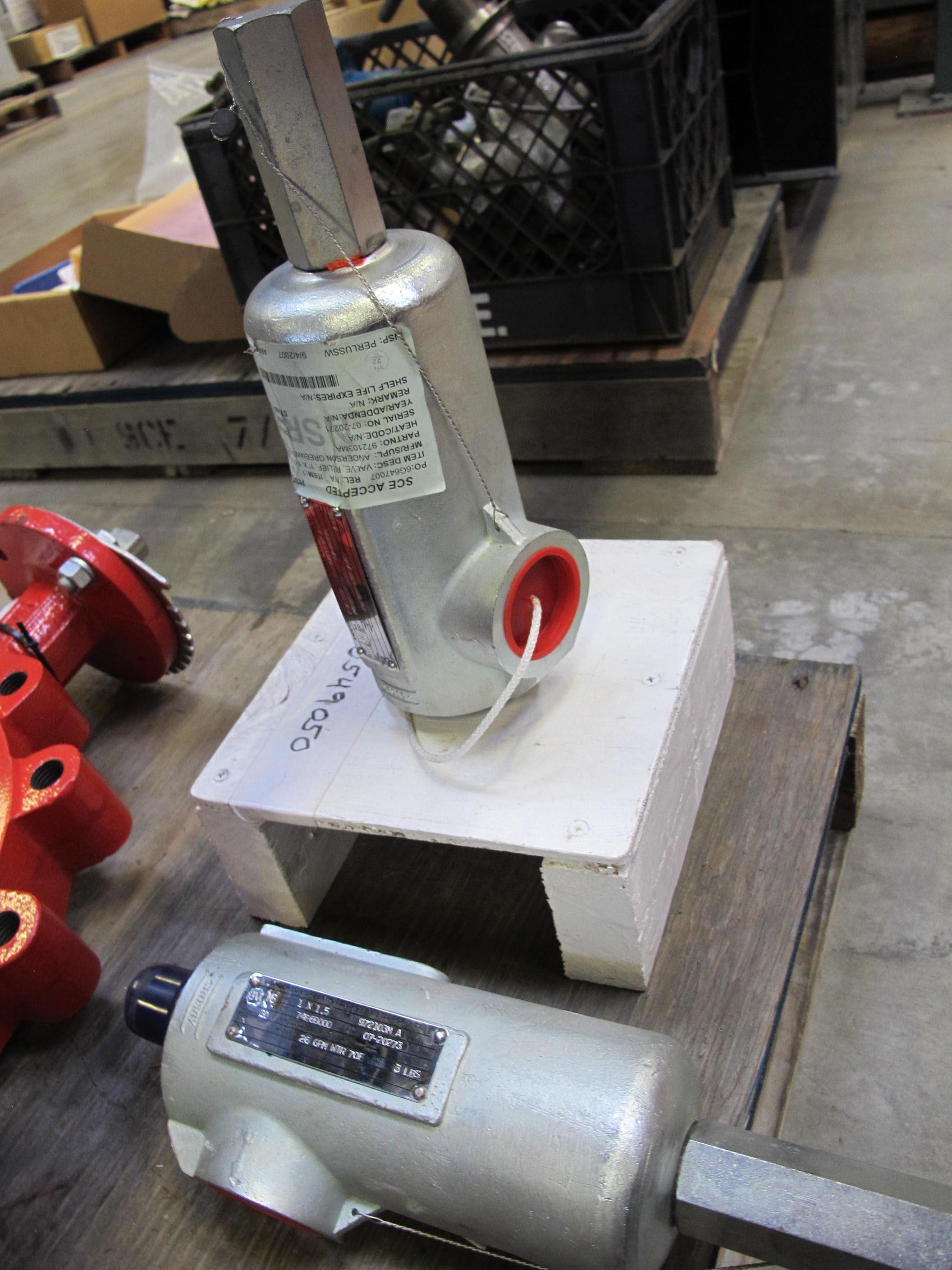 LOT TO INCLUDE: (2) CROSBY VALVE, MODEL JMB-WR-M, 2X2, 85 PSIG, (1 BOX) MISC. VALVE TOOLING AND FITTINGS, (2) ANDERSON GREENWOOD CROSBY VALVE, MODEL 972103M A, 1X1.5-2162