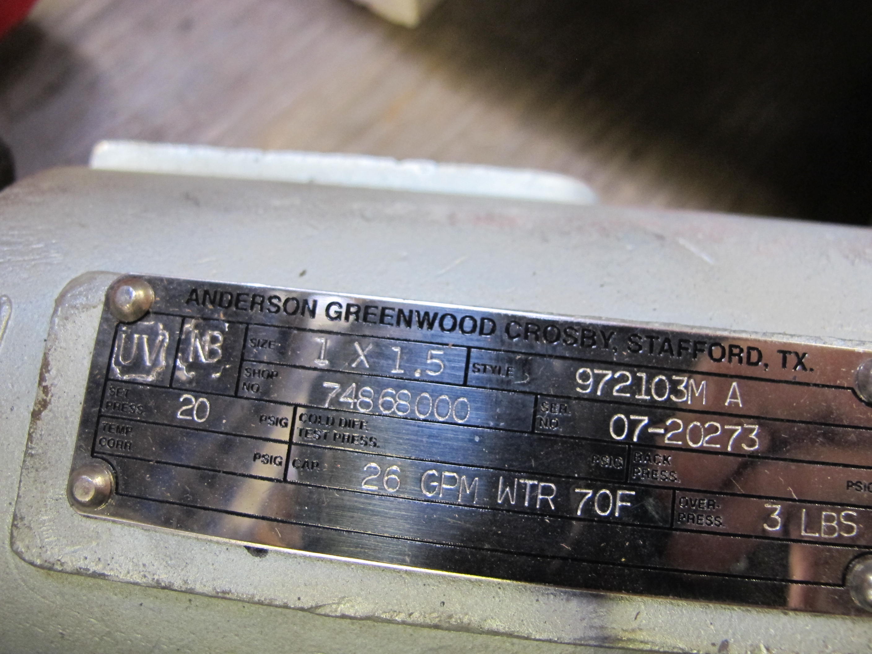 LOT TO INCLUDE: (2) CROSBY VALVE, MODEL JMB-WR-M, 2X2, 85 PSIG, (1 BOX) MISC. VALVE TOOLING AND FITTINGS, (2) ANDERSON GREENWOOD CROSBY VALVE, MODEL 972103M A, 1X1.5-2162