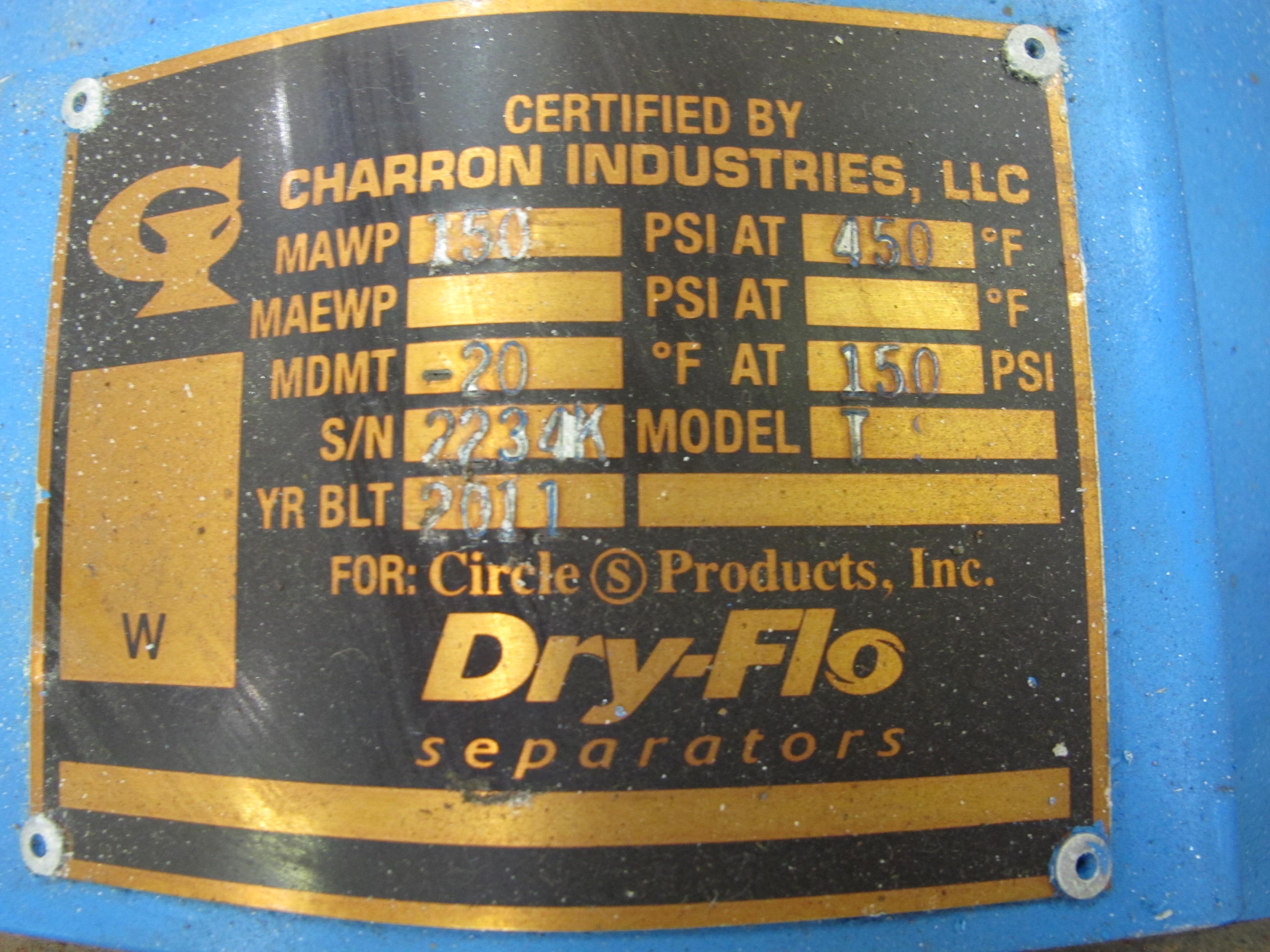 LOT TO INCLUDE: (1) CIRCLE S DRY-FLO MOISTURE SEPARATORS, MODEL T, MAWP 150, (1) MOISTURE SEPARATOR-2168