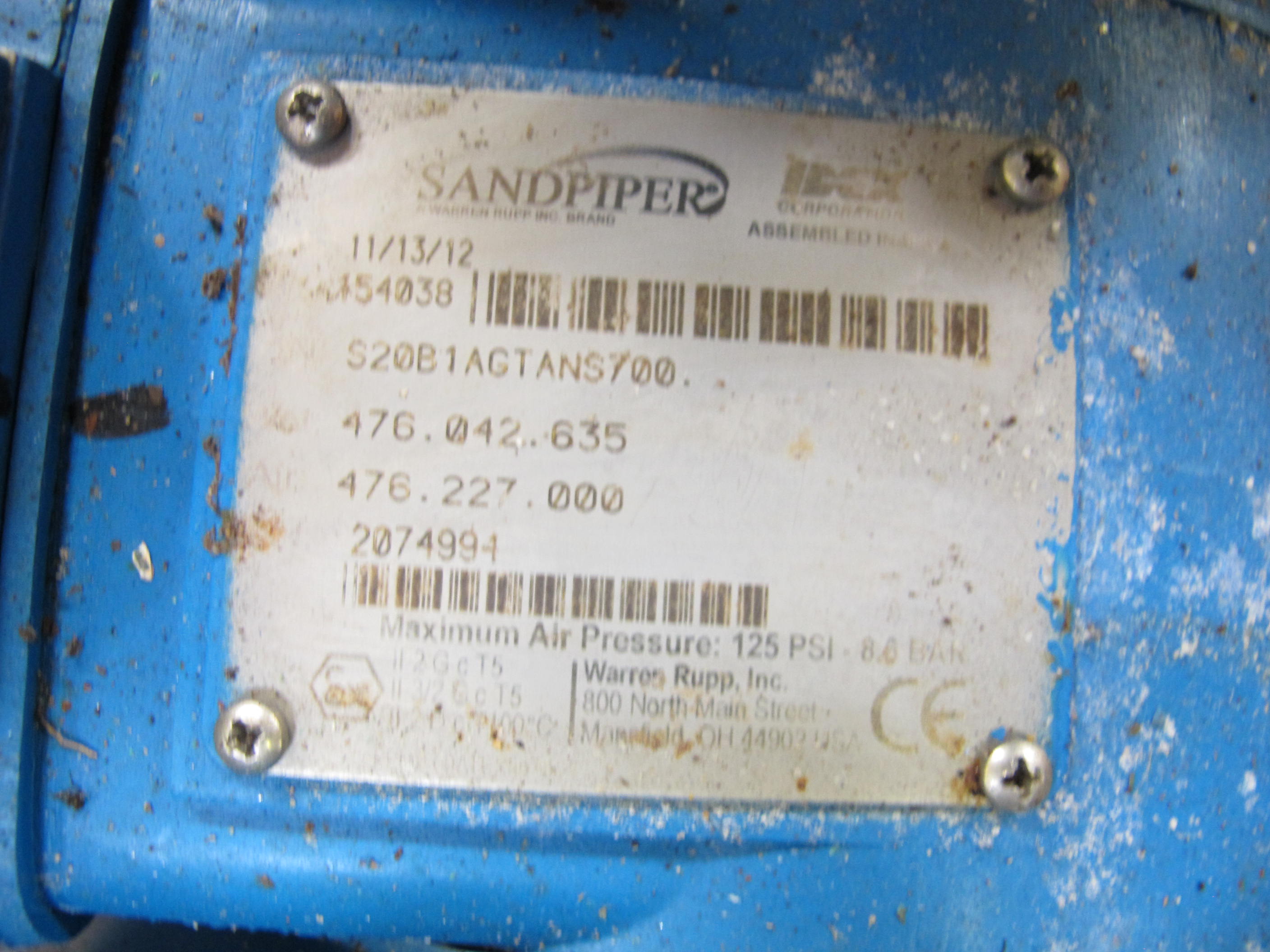 SANDPIPER AIR OPERATED DIAPHRAGM PUMP, MODEL S20B1AGTANS700-2170