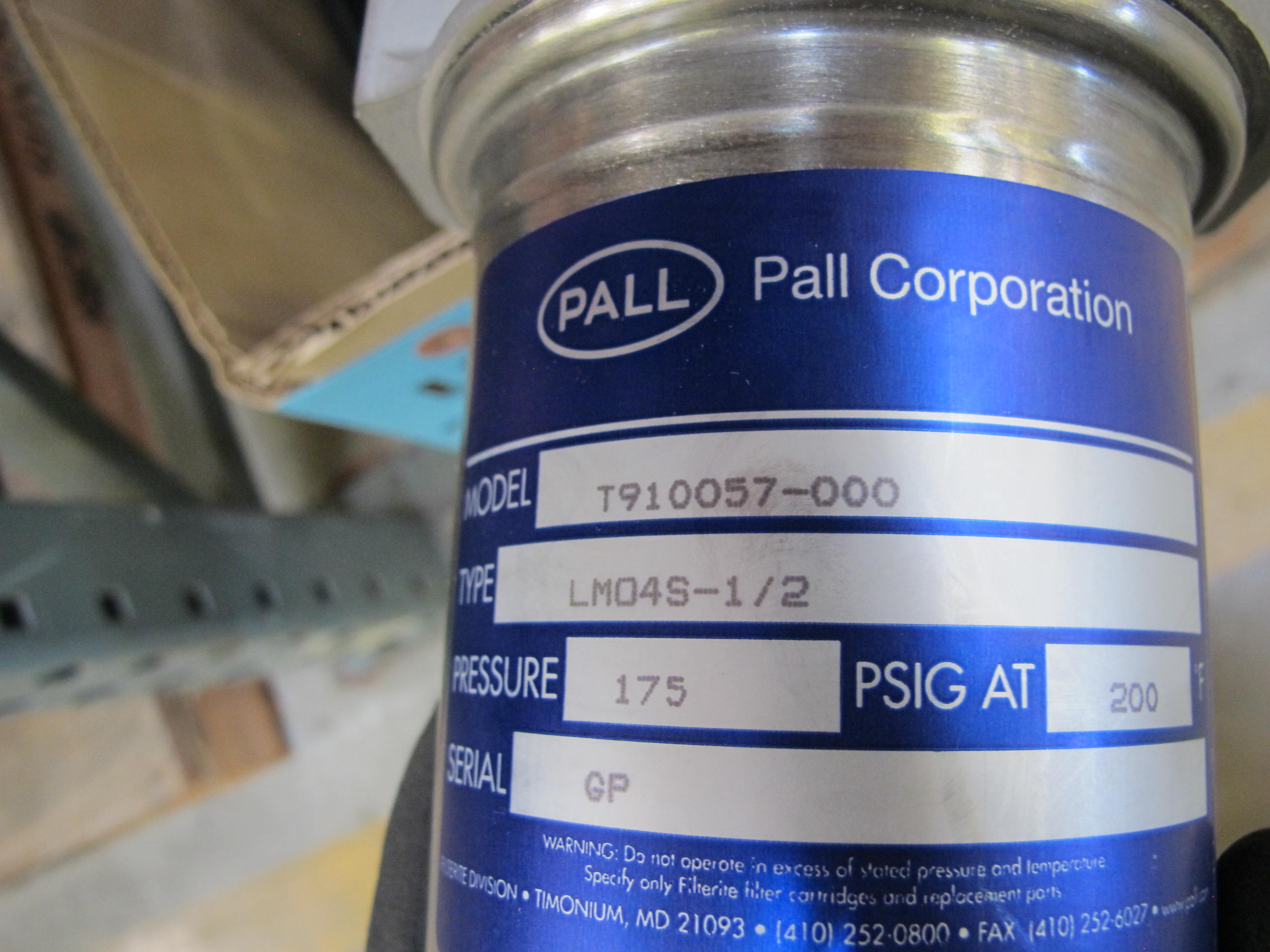 LOT TO INCLUDE: PALL CORPORATION LMO4S - 1/2, FILTER HOUSING, MODEL T910057-00, MISC. HYDRAULIC HOSING AND FITTINGS-2177