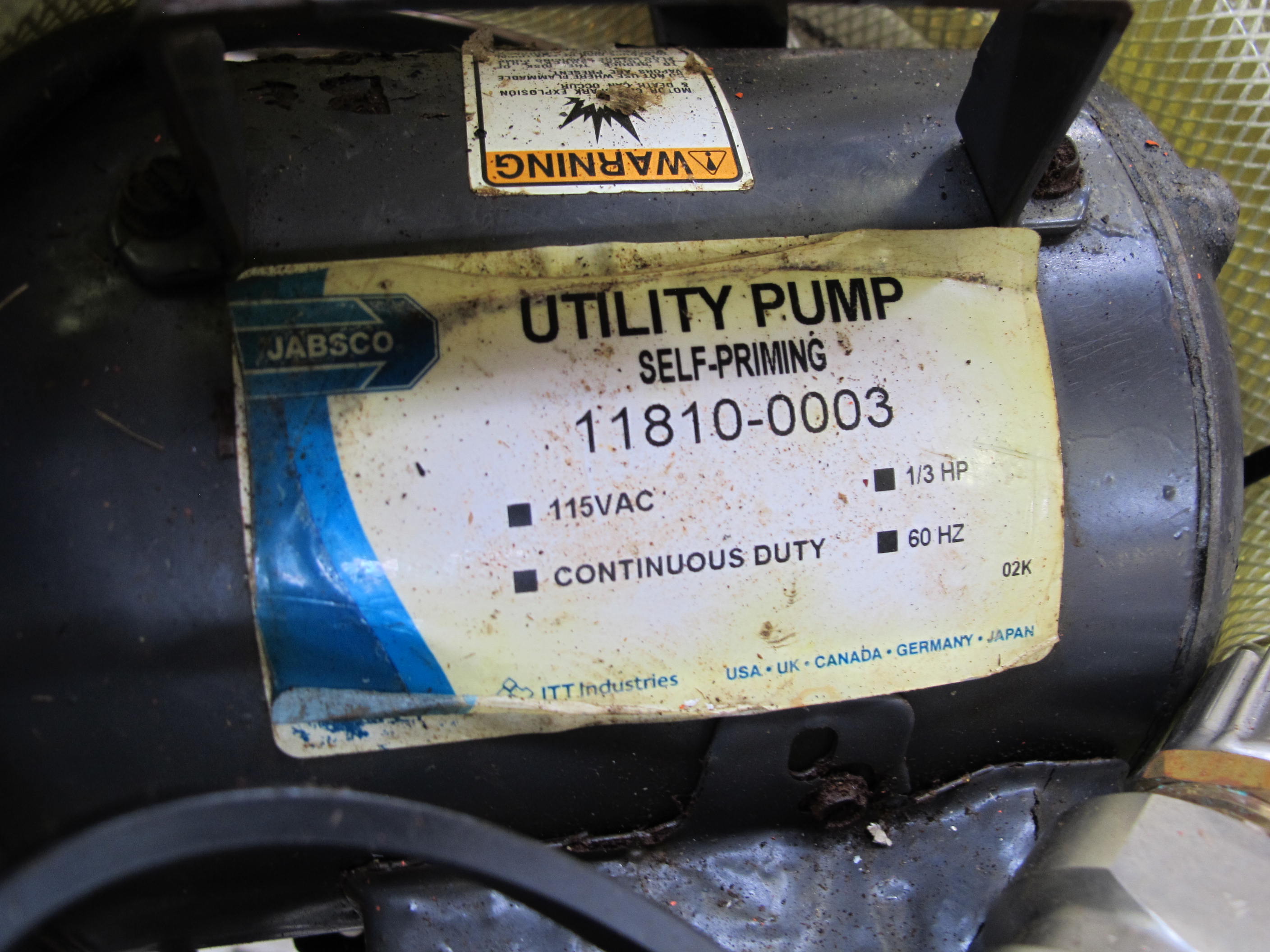 JABSCO SELF-PRIMING UTILITY PUMP, 1/3 HP, 115 VAC, 60 HZ, CONTINUOUS DUTY-2181