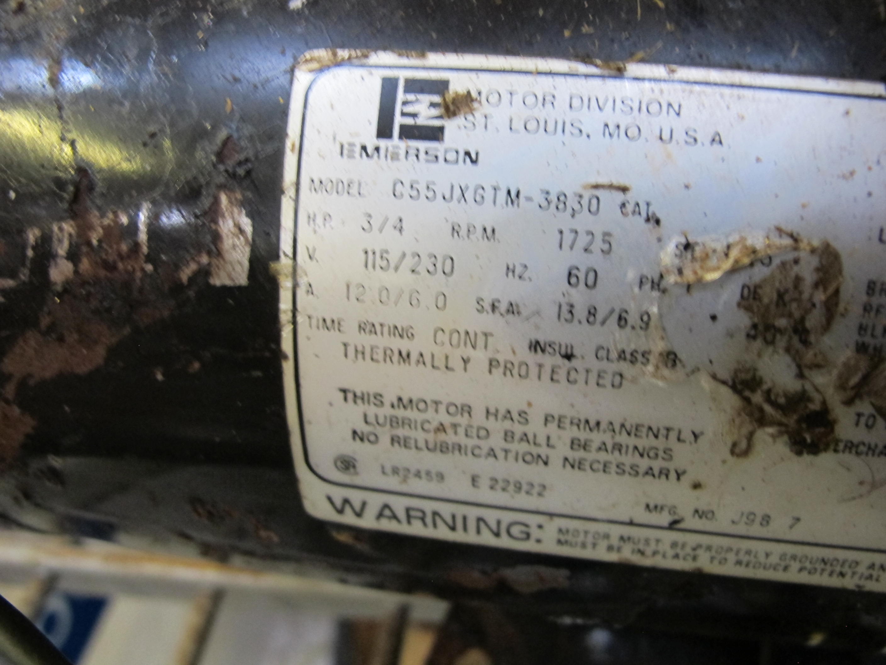 LOT TO INCLUDE: (1) LEESON MOTOR, MODEL NUMBER A6C17DB62C, 3/4 HP, 1725 RPM, 6115 V, 60 HZ, (1) EMERSON MOTOR, MODEL NUMBER C55JXGTM-3830, 3/4 HP, 1725 RPM, 115 V, 60 HZ-2182