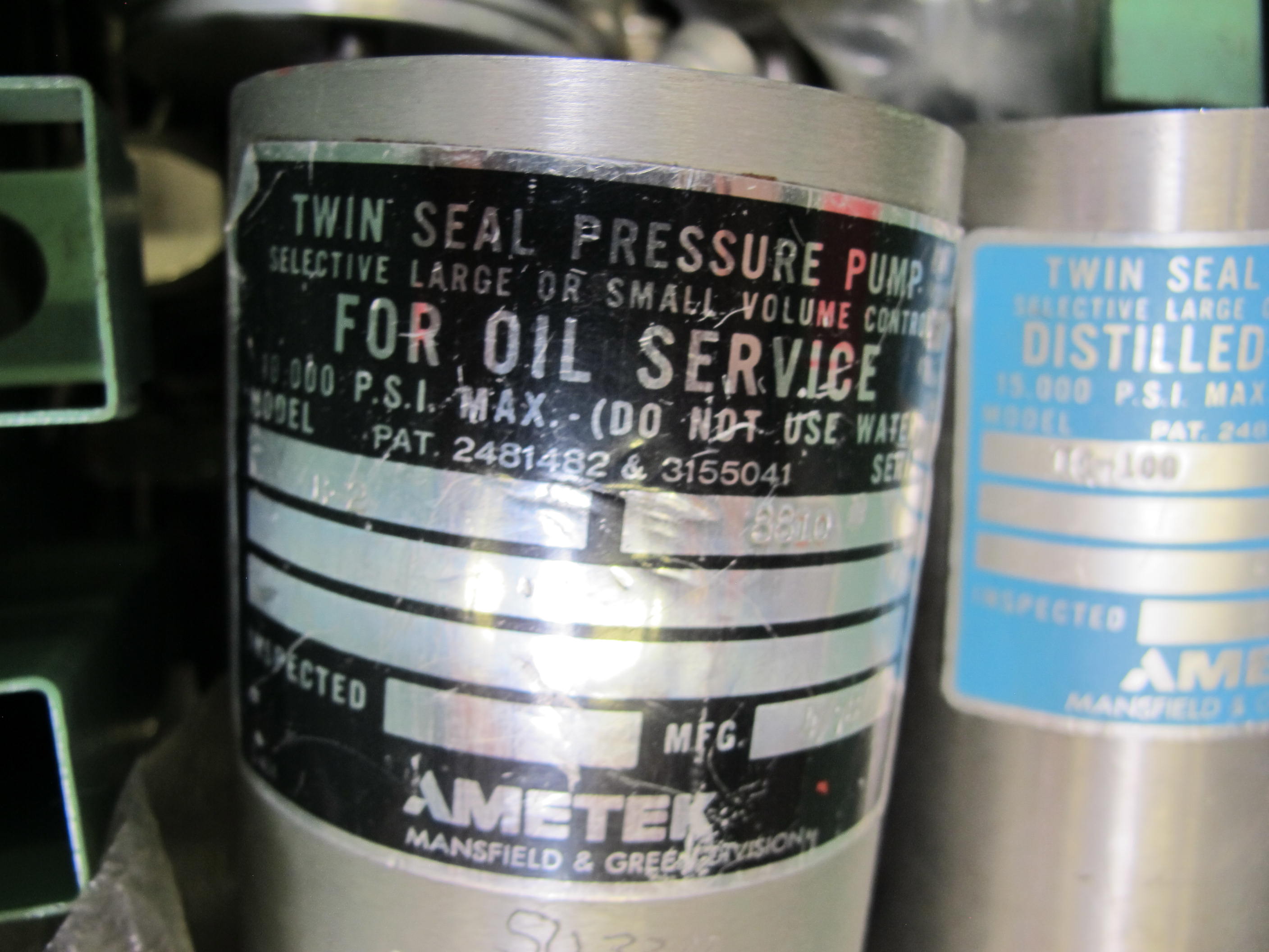 LOT TO INCLUDE: (2) STEEL JOB BOXES WITH AMETEK TWIN SEAL PRESSURE OIL AND DISTILLED WATER PUMP PARTS AND ASSEMBLIES, (1) STEEL JOB BOX ASHCROFT GAUGE-2188