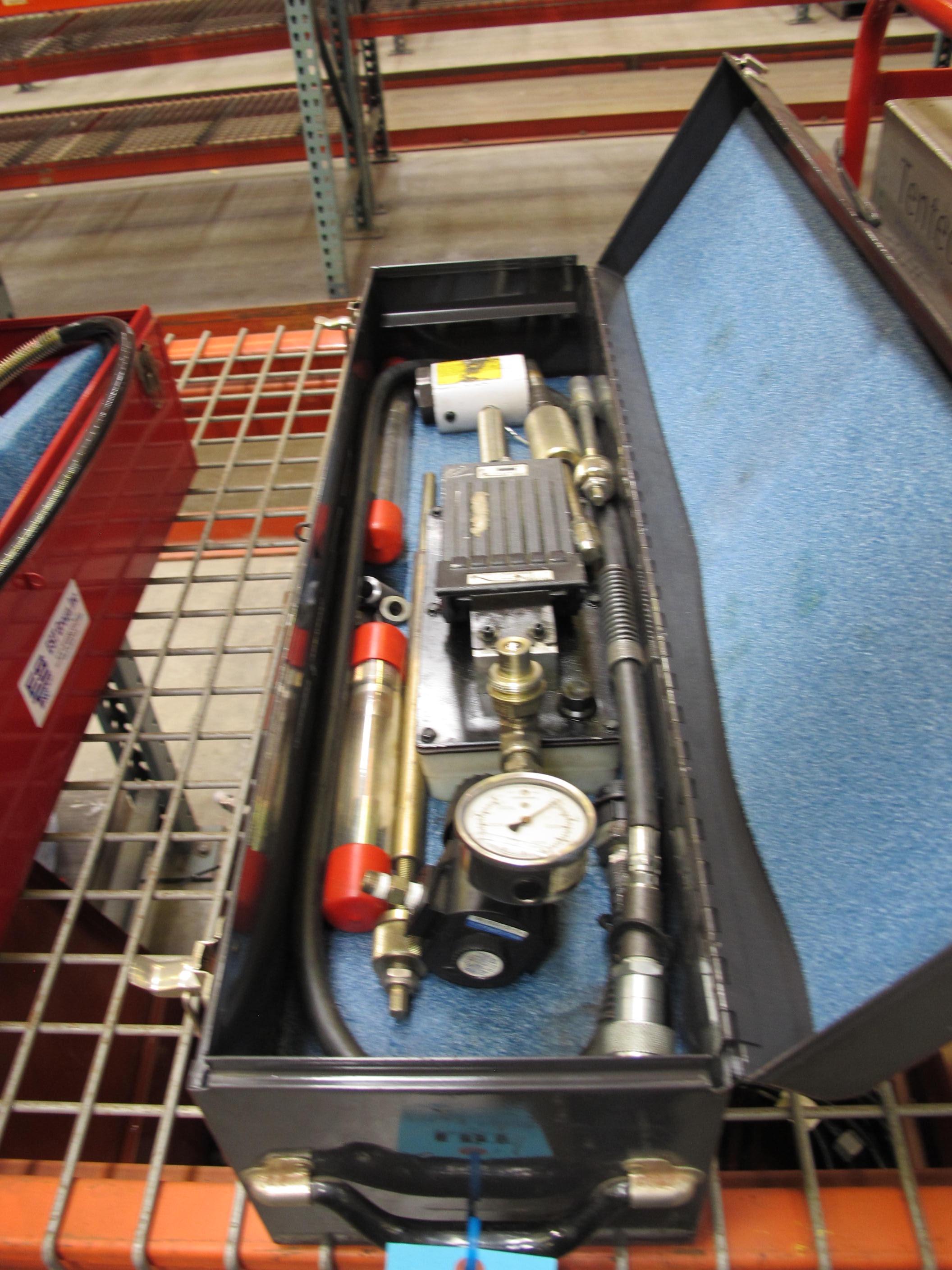 LOT TO INCLUDE: (1) EST/POWER TEAM AIR HYDRAULIC PUMP, MODEL NUMBER PA6-AW, 7500 PSI, (1) WILKERSON INLET AIR PRESS, MISC. PARTS-2199