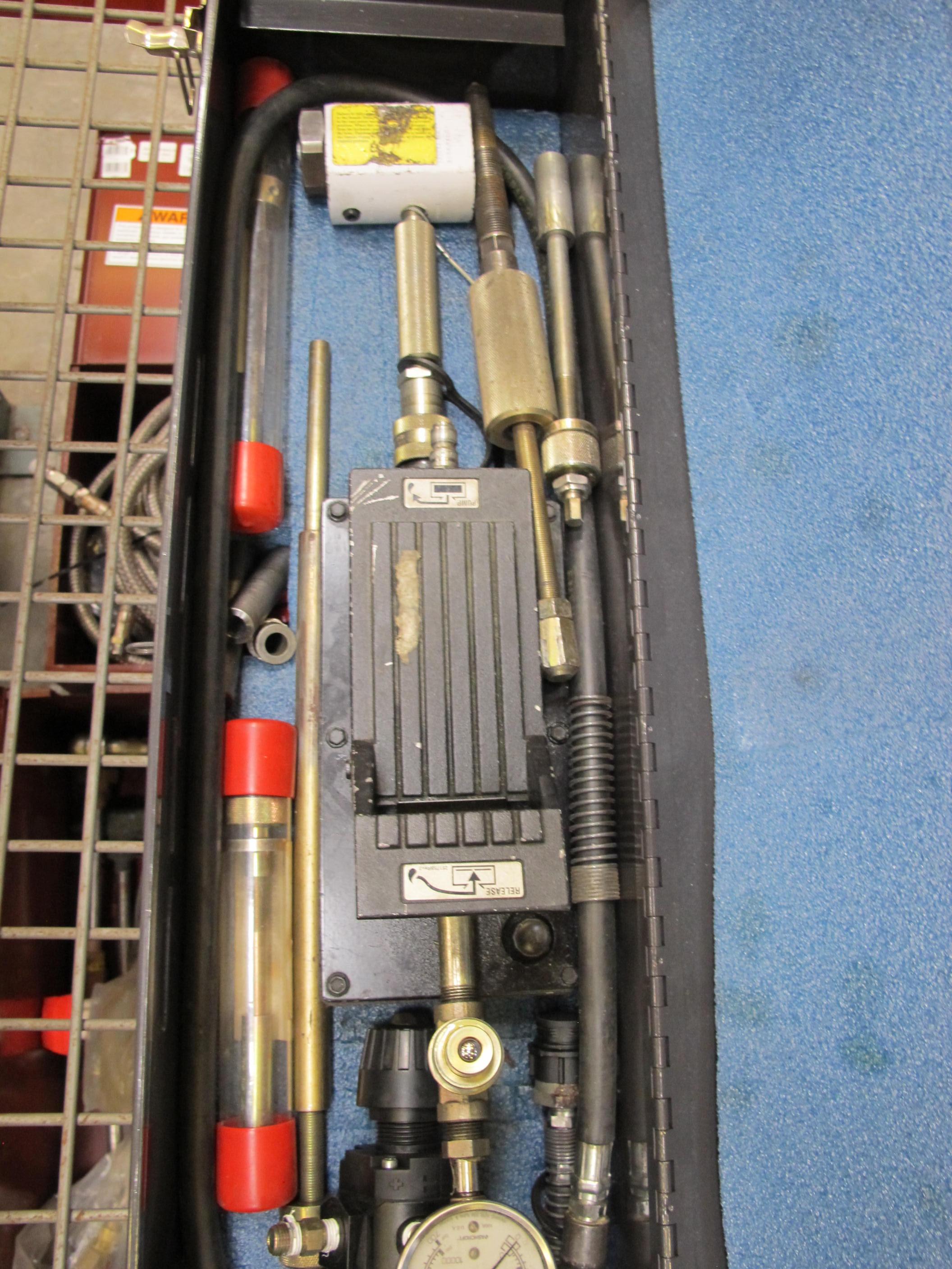 LOT TO INCLUDE: (1) EST/POWER TEAM AIR HYDRAULIC PUMP, MODEL NUMBER PA6-AW, 7500 PSI, (1) WILKERSON INLET AIR PRESS, MISC. PARTS-2199