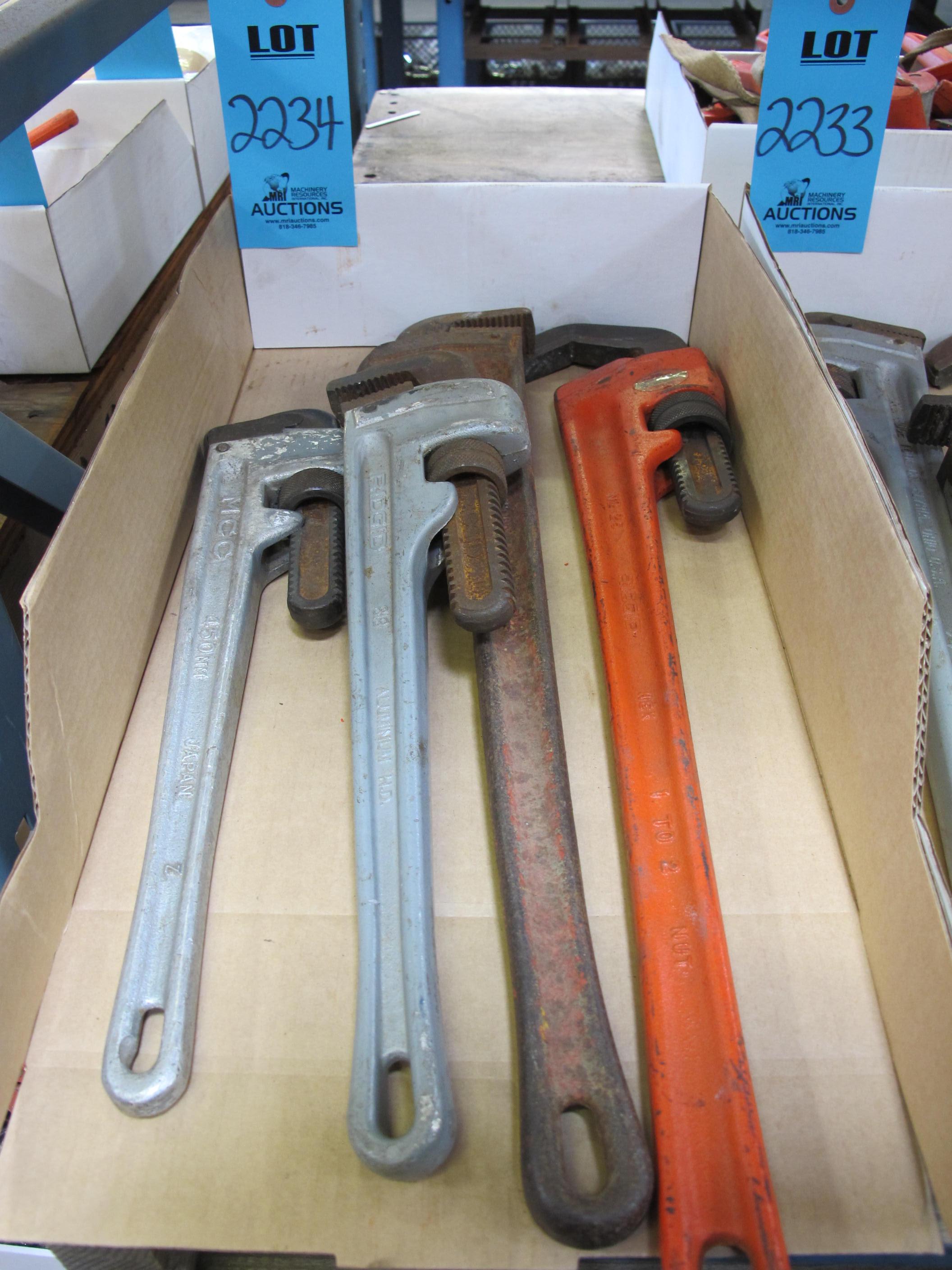 LOT TO INCLUDE MSO AND RIDGID PIPE WRENCHES: (1) 18", (1)450MM, (1) 24", (1) NO. 25-2234