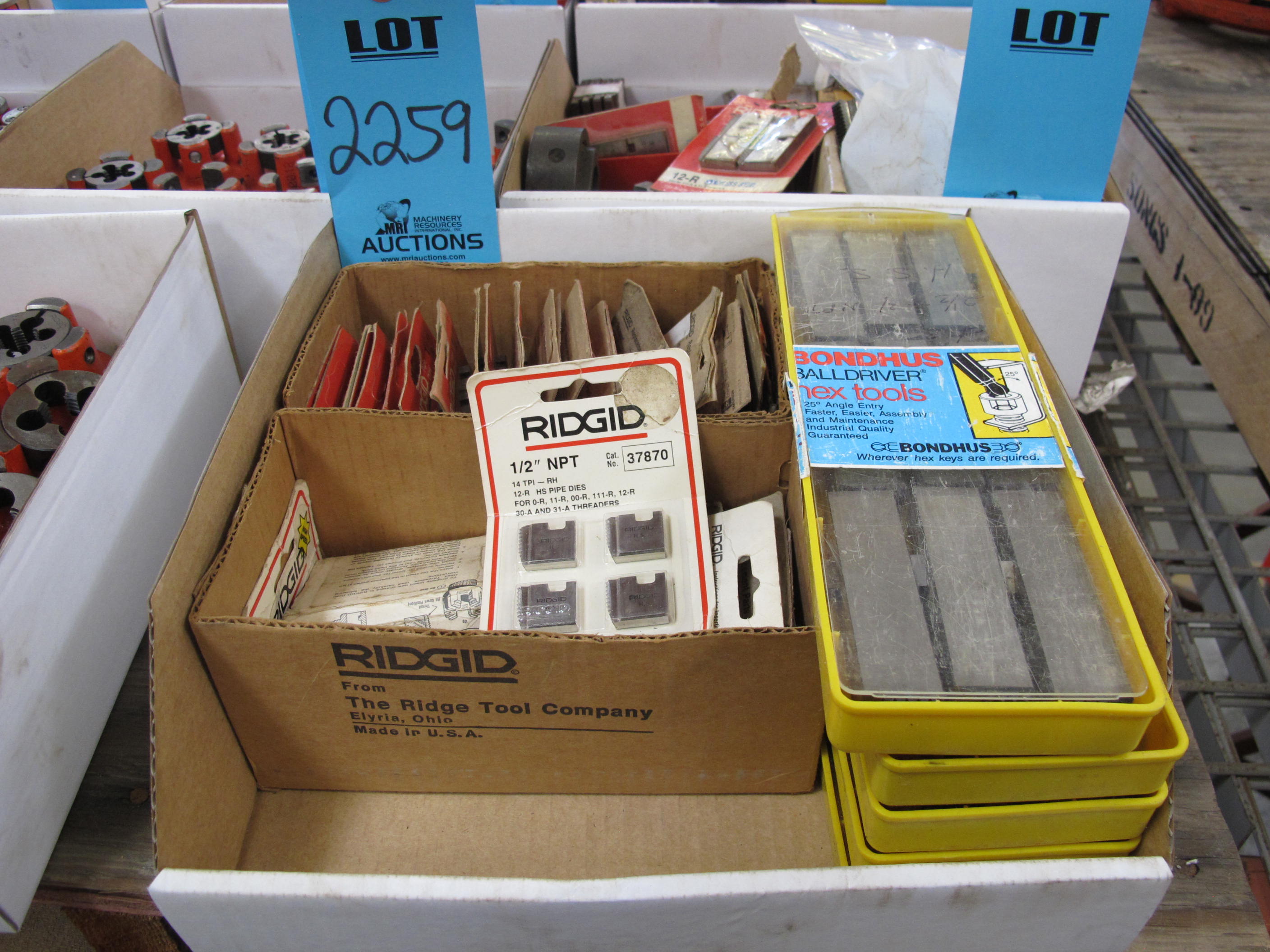 LOT TO INCLUDE: (25~) RIDGID PIPE THREADER CUTTERS, (5) BONDHUS BALLDRIVER HEX TOOL KITS-2259