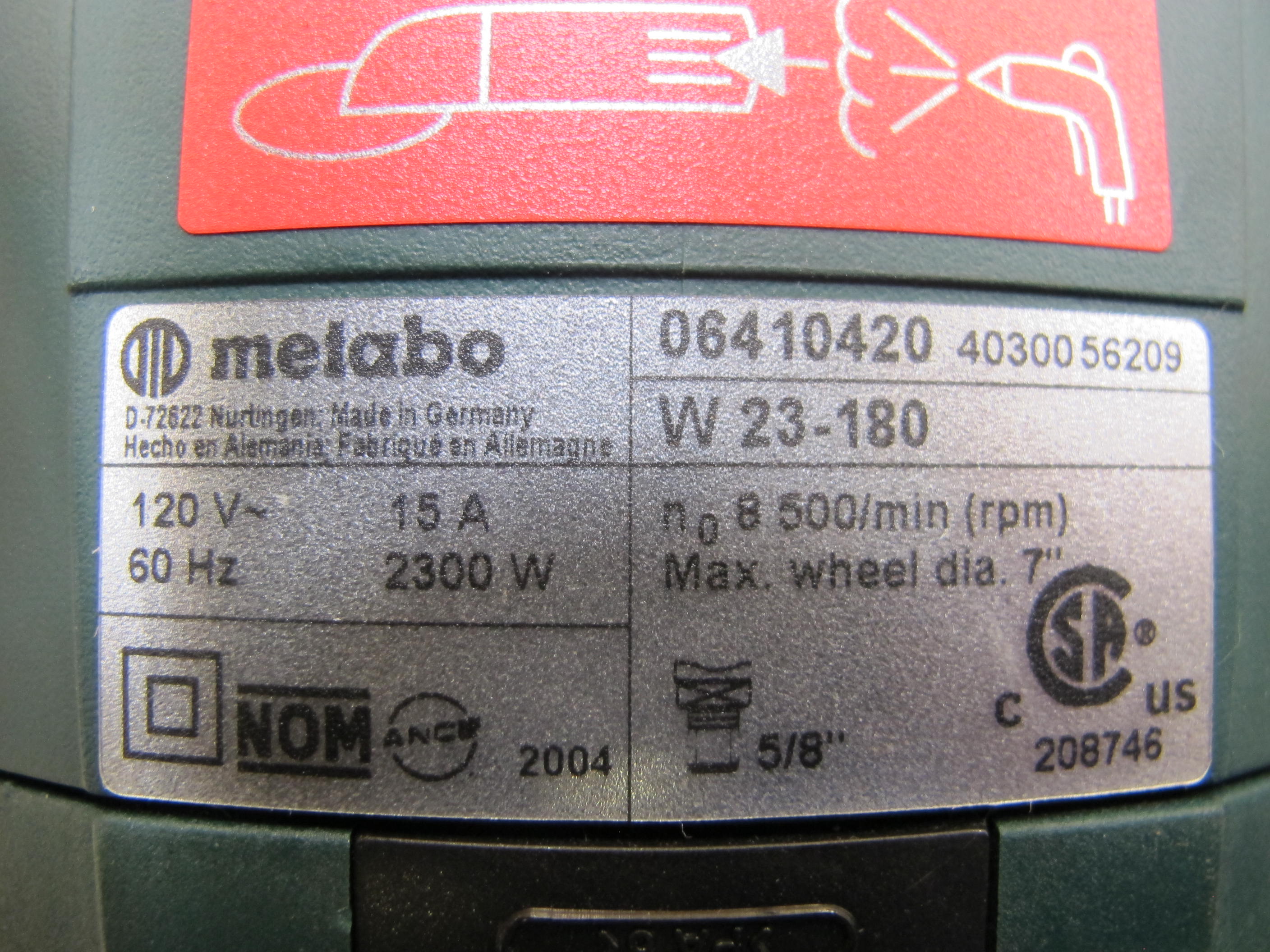LIKE NEW! METABO HEAVY DUTY GRINDER-2556
