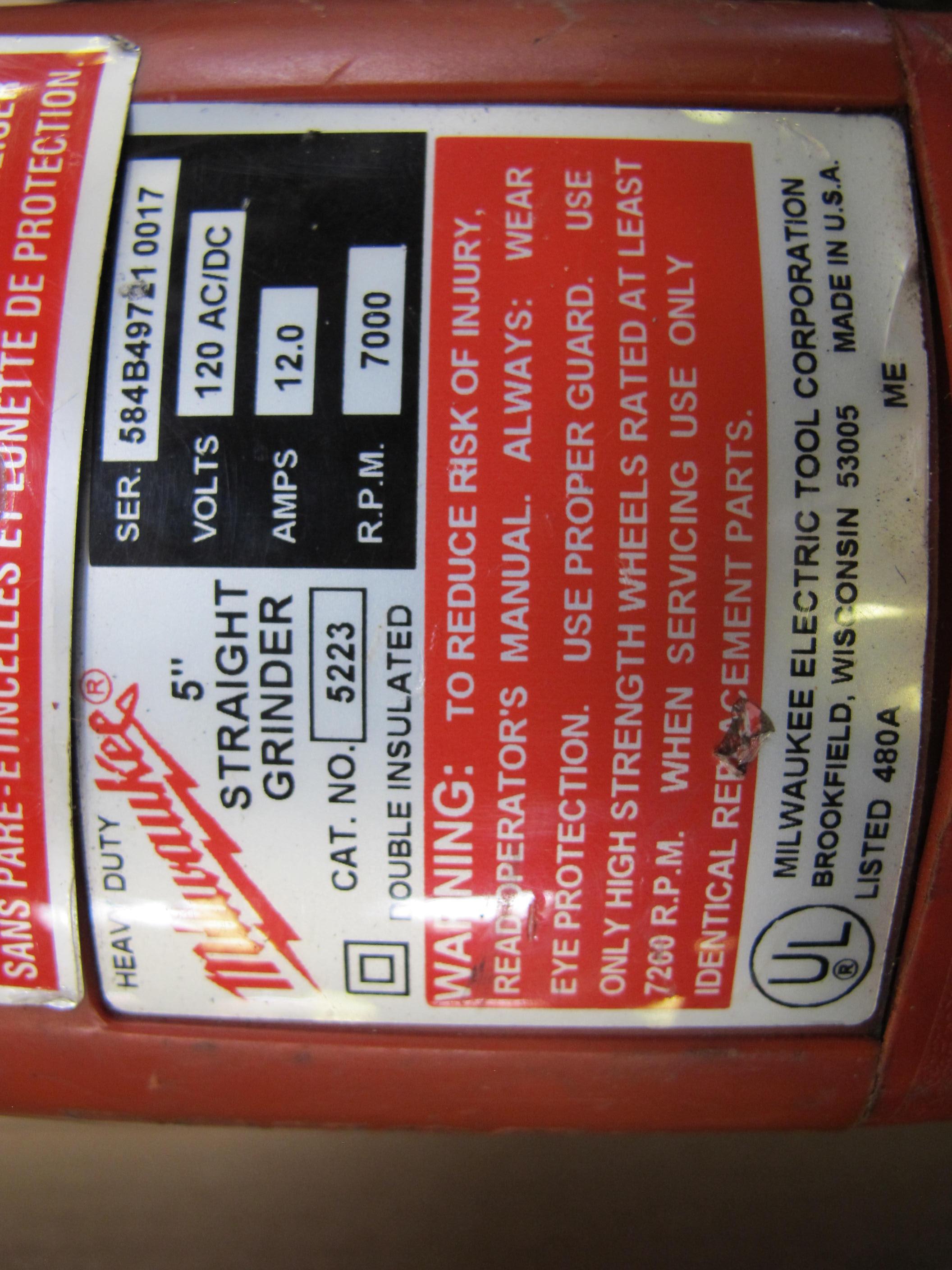 (2) MILWAUKEE 5" STRAIGHT GRINDER, CATALOG NUMBER 5223-2557