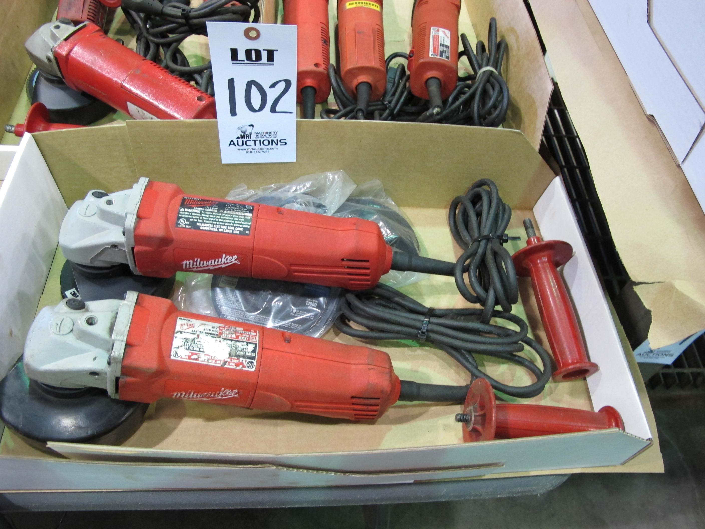 LOT (2) MILWAUKEE ELECTRIC ANGLE GRINDERS (T-10) LOADING & HANDLING FEE $10-102