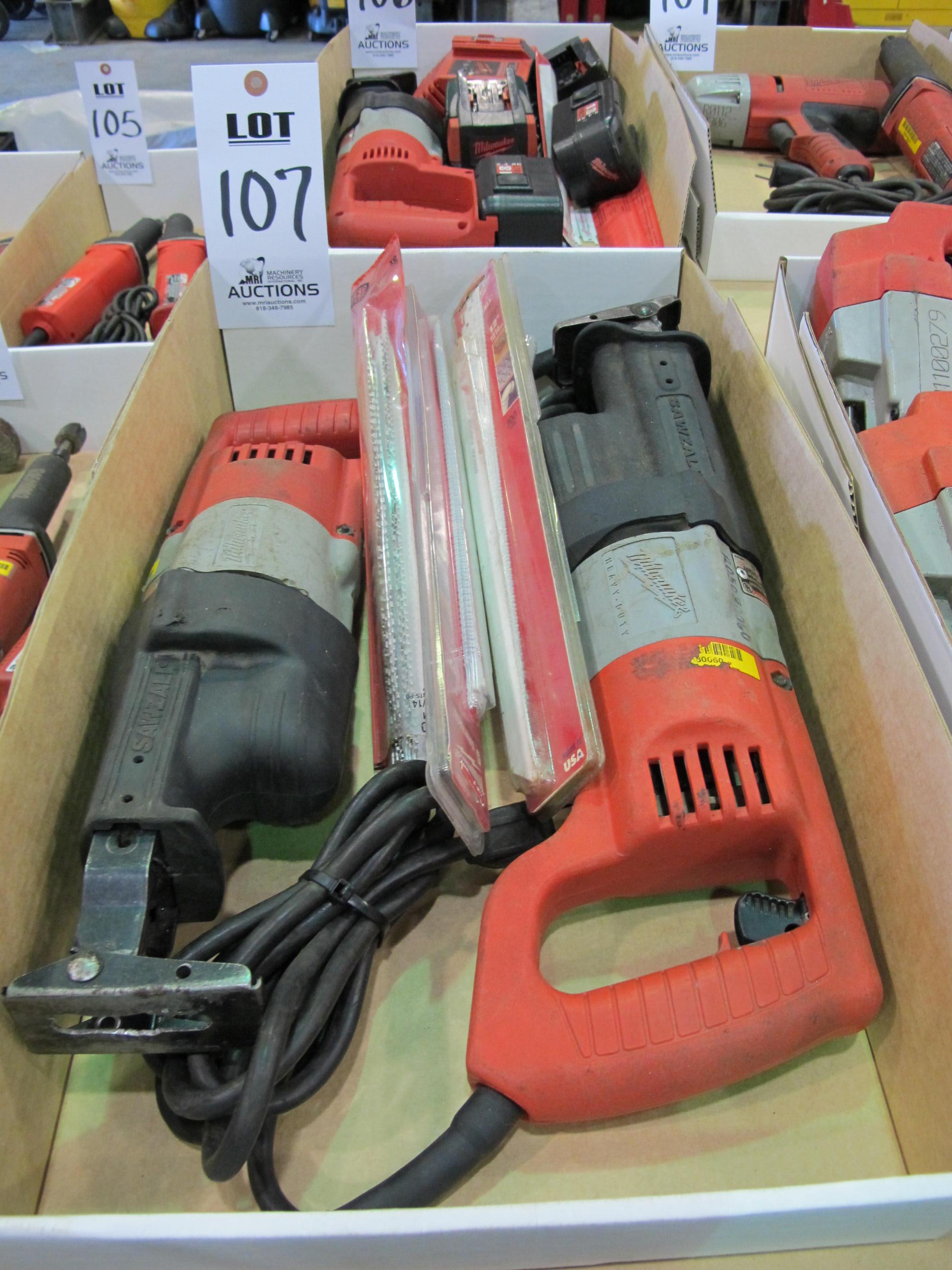 LOT (2) MILWAUKEE ELECTRIC SAWZALLS (T-10) LOADING & HANDLING FEE $10-107