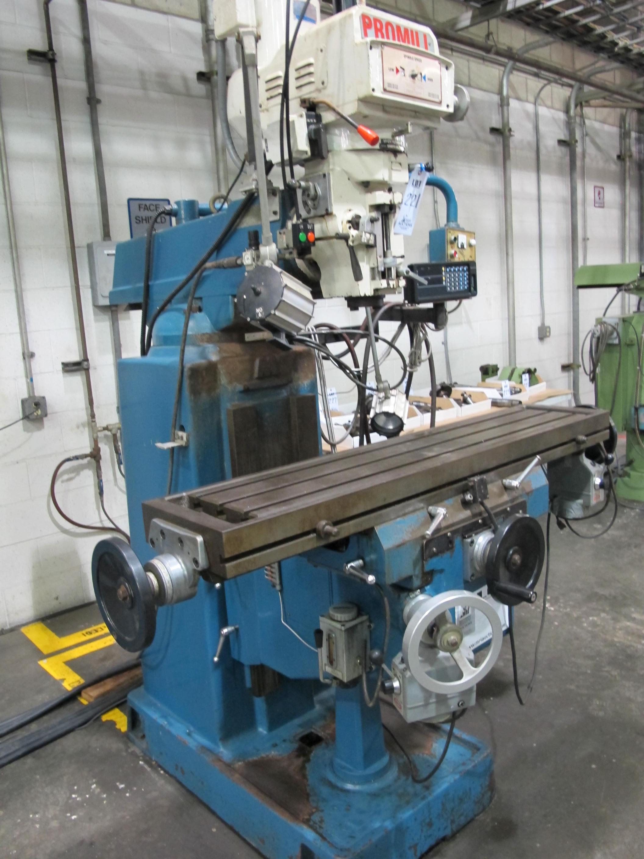 PROMILL MODEL AC-4KV VERTICAL MILL, 52"X11" TABLE, S/N 011399 (T-10) LOADING & HANDLING FEE $300-221