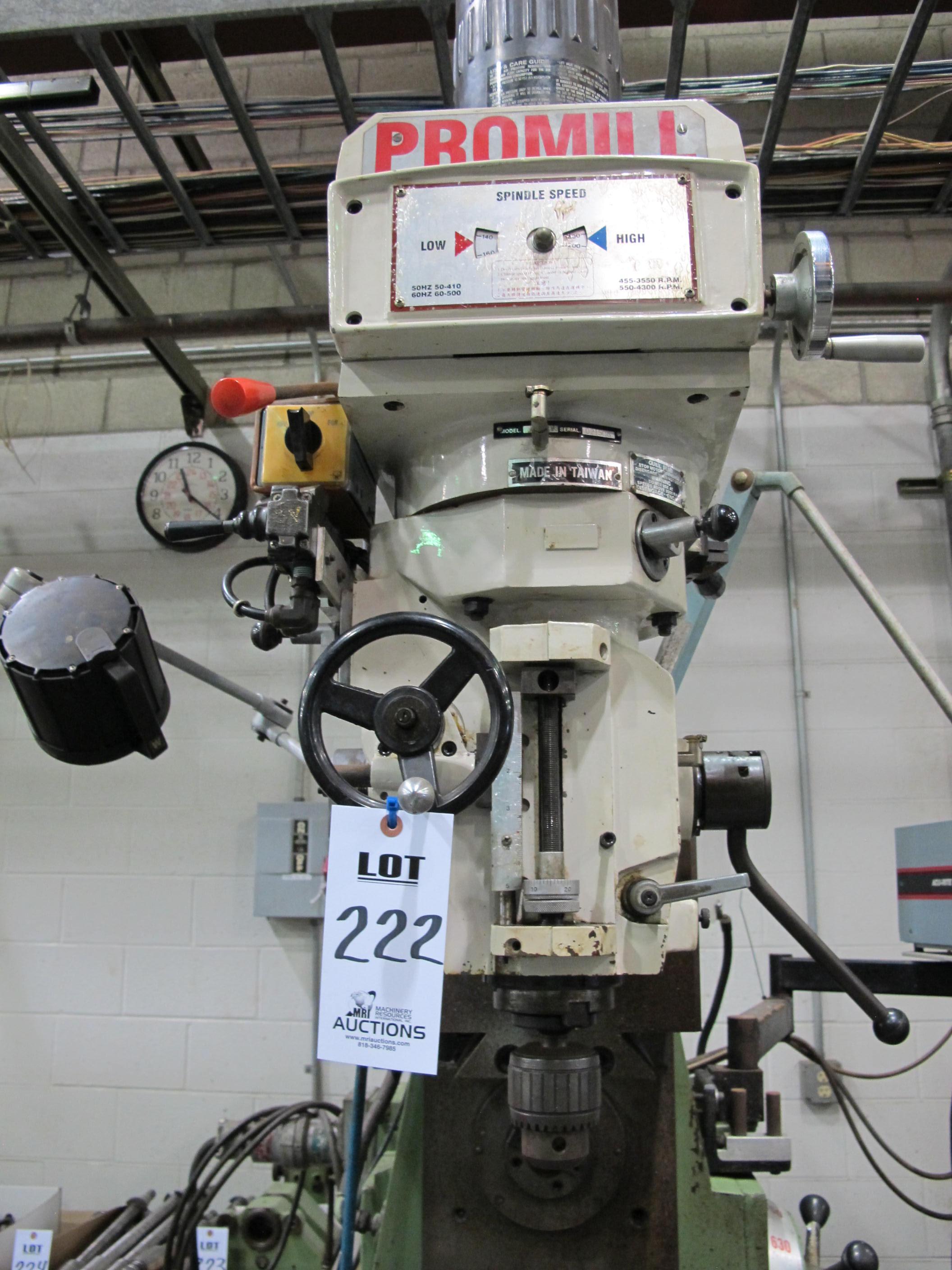 PROMILL MODEL AC-4KV VERTICAL MILL, 54"X17" TABLE, S/N 021506 (T-10) LOADING & HANDLING FEE $300-222