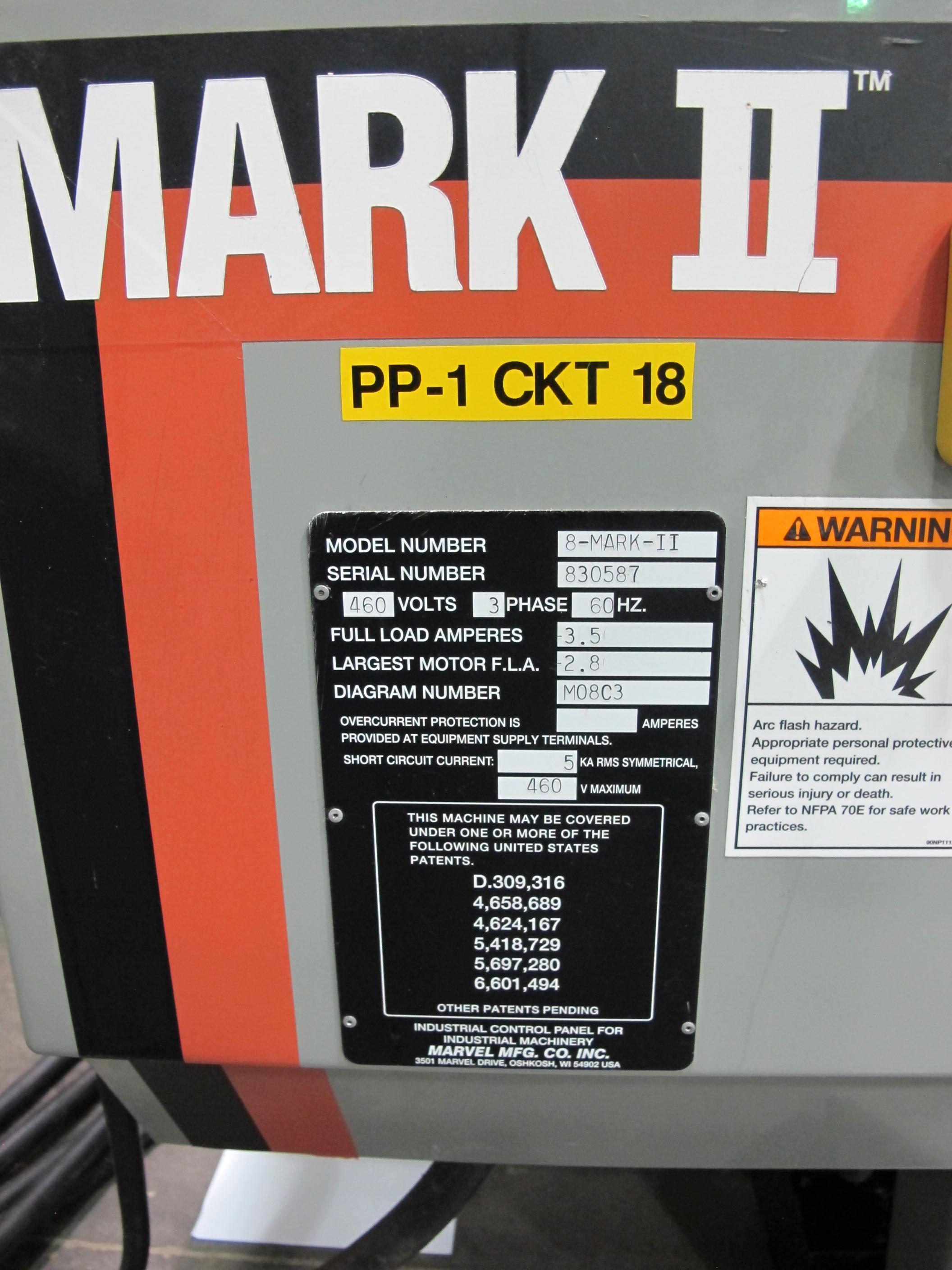 MARVEL SERIES 8 MARK II VERTICAL BAND SAW, TILTING HEAD, S/N 830587 (T-10) LOADING & HANDLING FEE $300-230