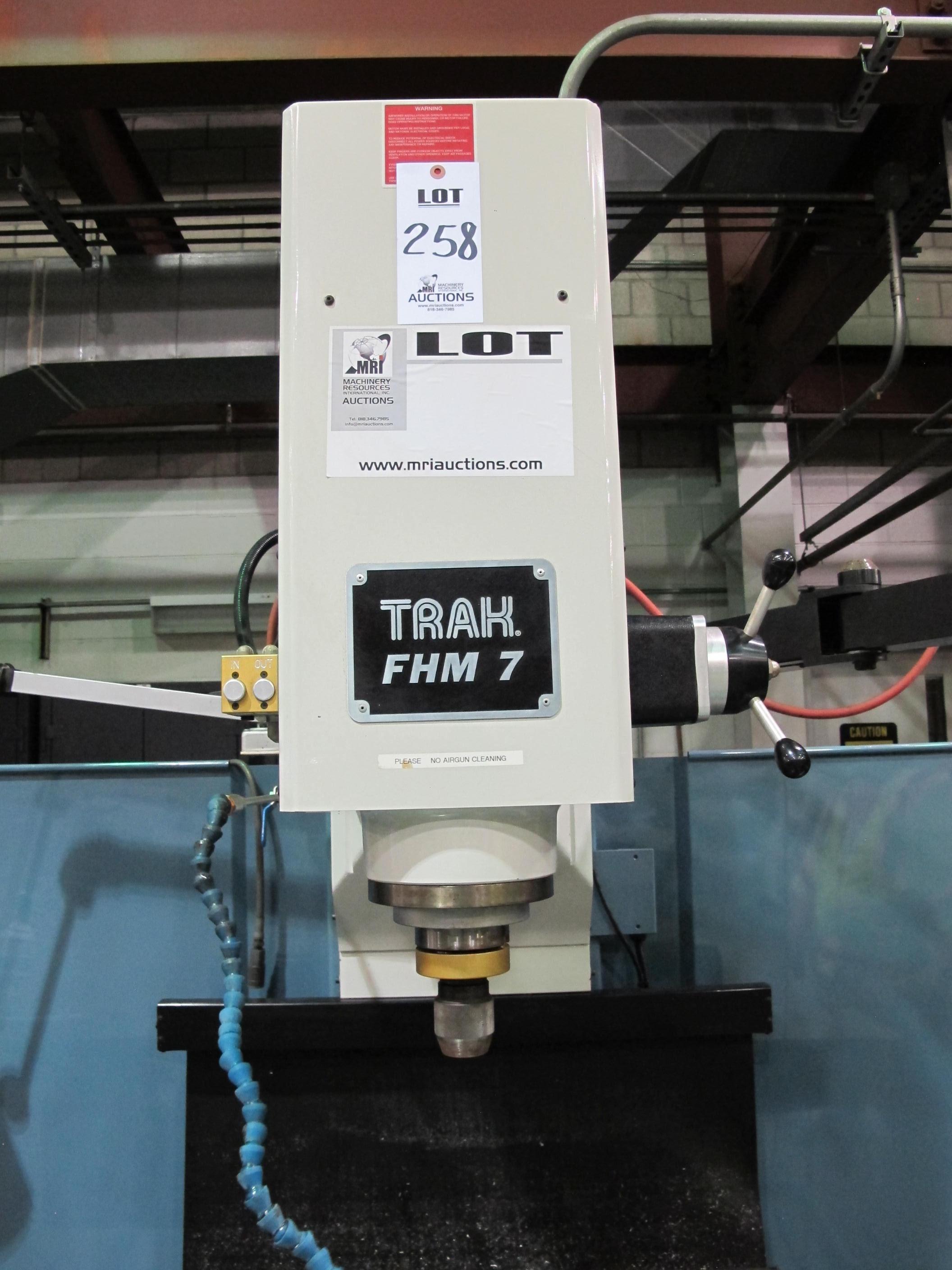 TRAK FHM 7 CNC BED MILL, TRAVELS: X-60" X Y-23" X Z-20.5", TABLE SIZE: 76" X 14", 40 TAPER SPINDLE, 200-5000 RPM, PROTO TRAK SMX CNC CONTROL, 7.5 HP, S/N 074CY15902 (T-10) LOADING & HANDLING FEE $500-258