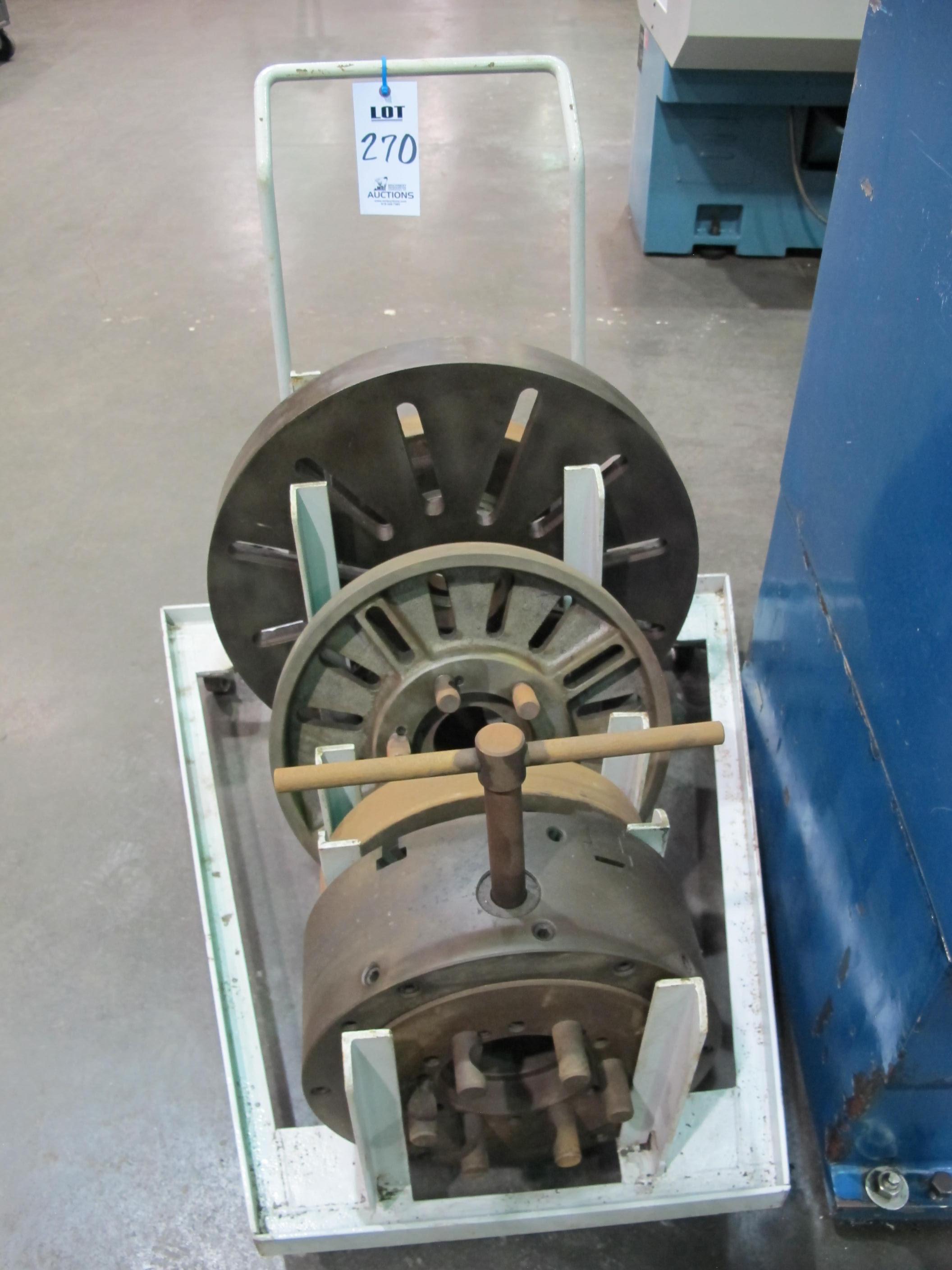 LOT ASST'D FACE PLATE & (3) JAW CHUCKS (T-10) LOADING & HANDLING FEE $25-270