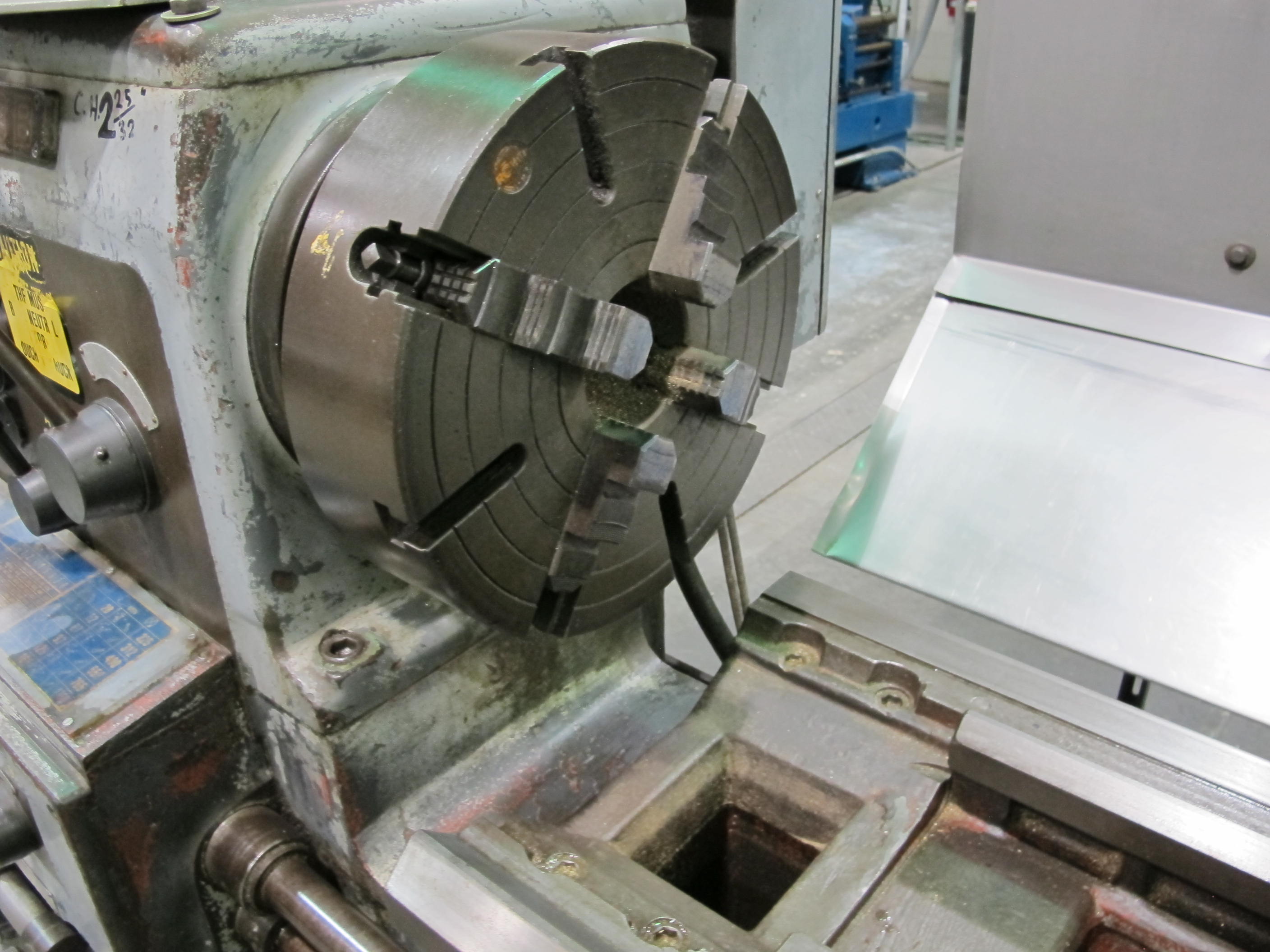 WEBB ENGINE LATHE, GAP BED, 20" X 80" CC, 29" SWING IN GAP, 3" HOLE THRU, 4 JAW CHUCK, (2) STEADY RESTS, COOLANT SYSTEM, FOOT BRAKE, 2 AXIS DRO, S/N 8203-02 (T-10) LOADING & HANDLING FEE $750-271