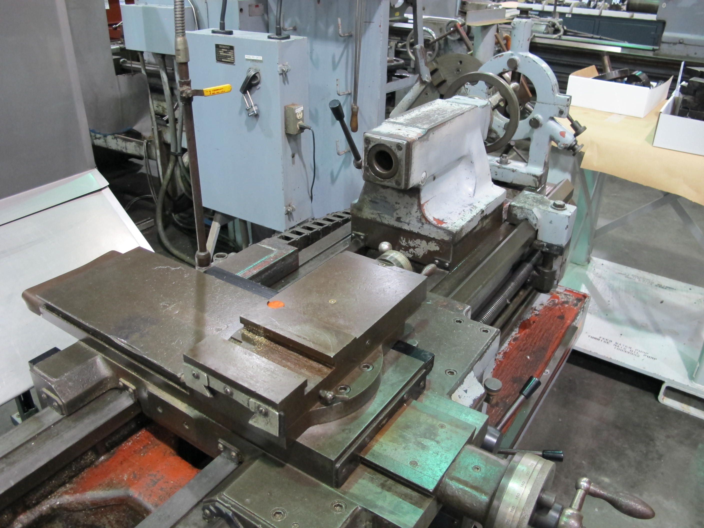 WEBB ENGINE LATHE, GAP BED, 20" X 80" CC, 29" SWING IN GAP, 3" HOLE THRU, 4 JAW CHUCK, (2) STEADY RESTS, COOLANT SYSTEM, FOOT BRAKE, 2 AXIS DRO, S/N 8203-02 (T-10) LOADING & HANDLING FEE $750-271