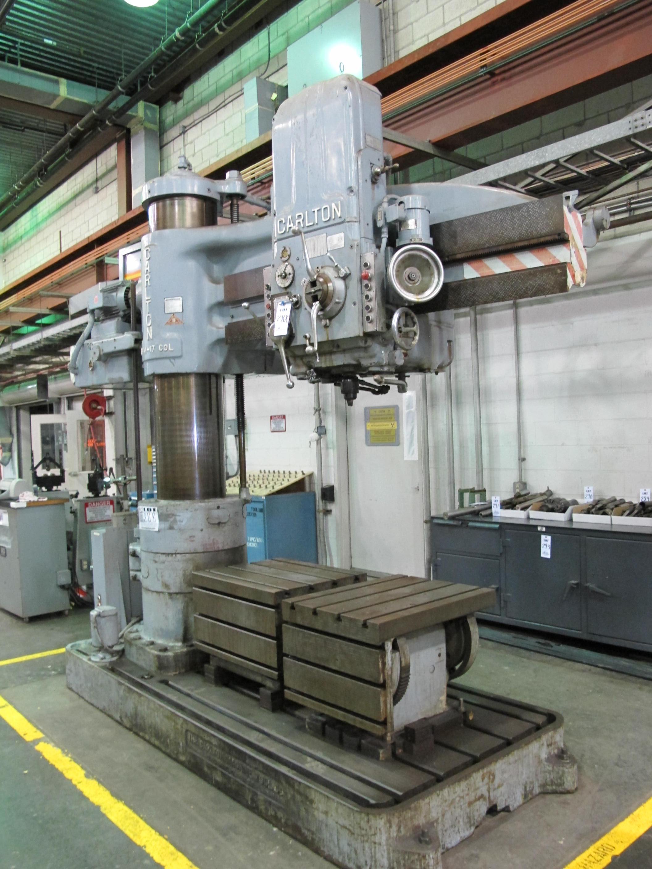 CARLTON RADIAL ARM DRILL, 6' ARM, 17" COLUMN, TILTING BOX TABLE, S/N 4A-5816 (T-10) LOADING & HANDLING FEE $1,250-288