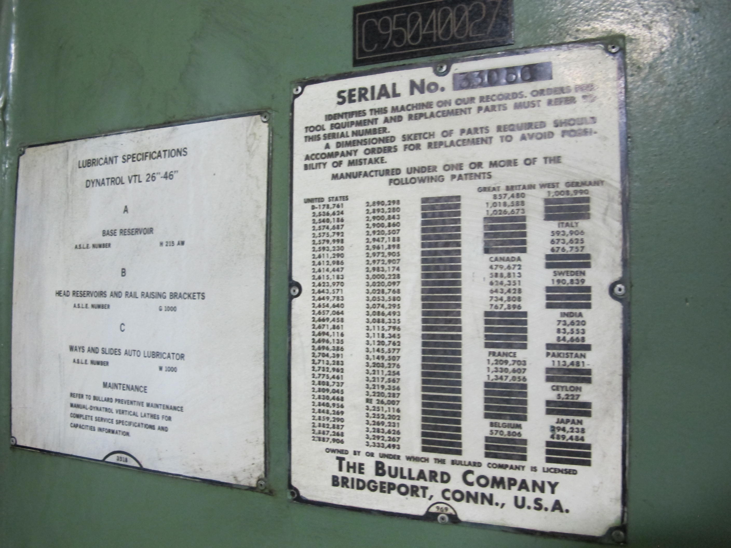 1988 BULLARD DYNATROL VERTICAL HIGH COLUMN TURRET LATHE, 46" ROTARY 4-JAW POWER CHUCK, MAX TURNING DIAMETER W/SIDE HEAD: 58", MAX TURNING HEIGHT UNDER RAIL: 64", 5-POSITION SWIVEL HEAD, SIDE HEAD, TWO RANGE HEAD STOCK, SCAN-O MATIC TRACER, PENDANT CONTROL, 50 HP, ACCU-RITE DRO, S/N 33056 (T-10) LOADING & HANDLING FEE $8,500-301