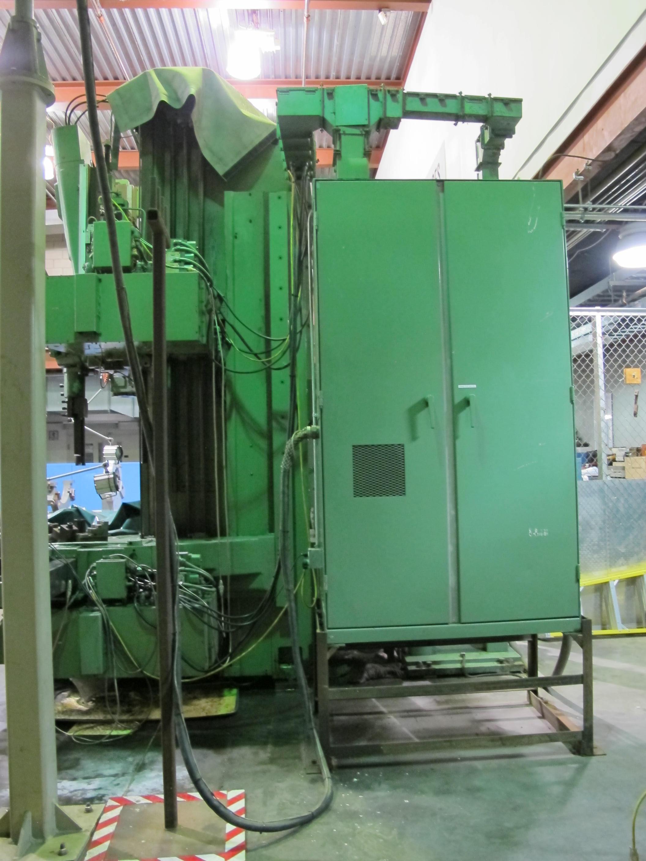 1988 BULLARD DYNATROL VERTICAL HIGH COLUMN TURRET LATHE, 46" ROTARY 4-JAW POWER CHUCK, MAX TURNING DIAMETER W/SIDE HEAD: 58", MAX TURNING HEIGHT UNDER RAIL: 64", 5-POSITION SWIVEL HEAD, SIDE HEAD, TWO RANGE HEAD STOCK, SCAN-O MATIC TRACER, PENDANT CONTROL, 50 HP, ACCU-RITE DRO, S/N 33056 (T-10) LOADING & HANDLING FEE $8,500-301