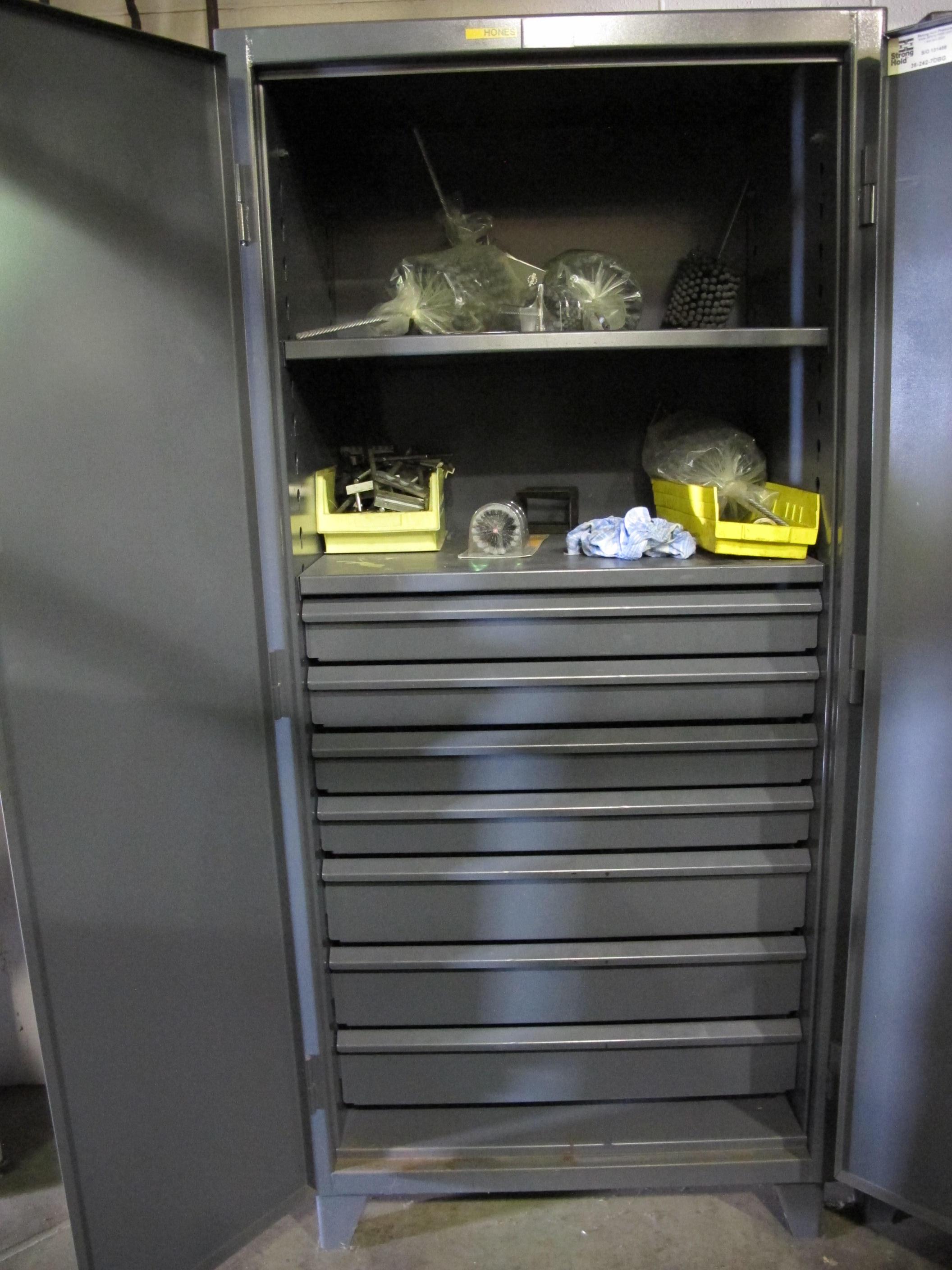 STRONG HOLD 2-DOOR STORAGE CABINET W/ CONTENTS (T-10) LOADING & HANDLING FEE $50-526