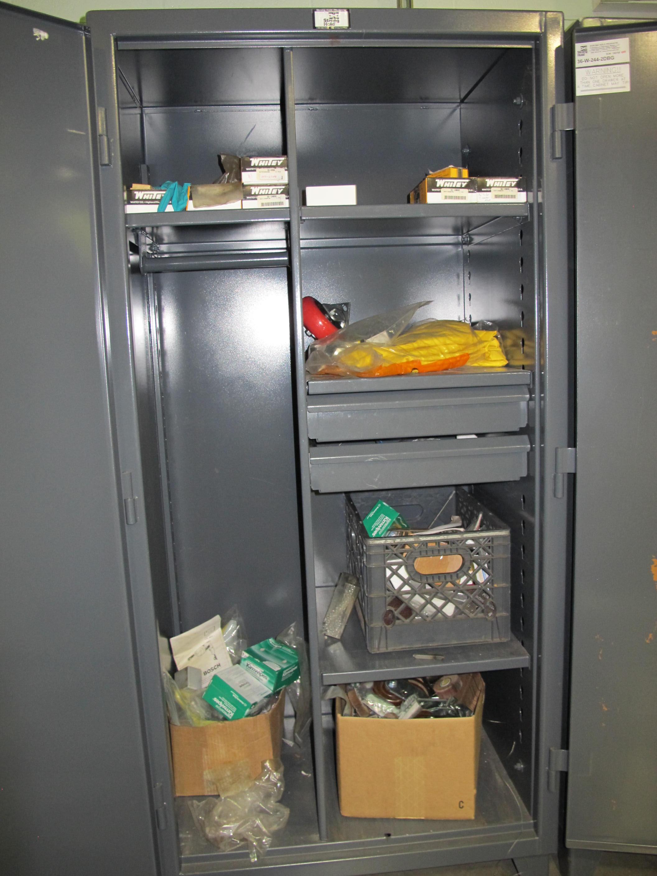 STRONG HOLD 2-DOOR STORAGE CABINET W/ CONTENTS (T-10) LOADING & HANDLING FEE $50-540