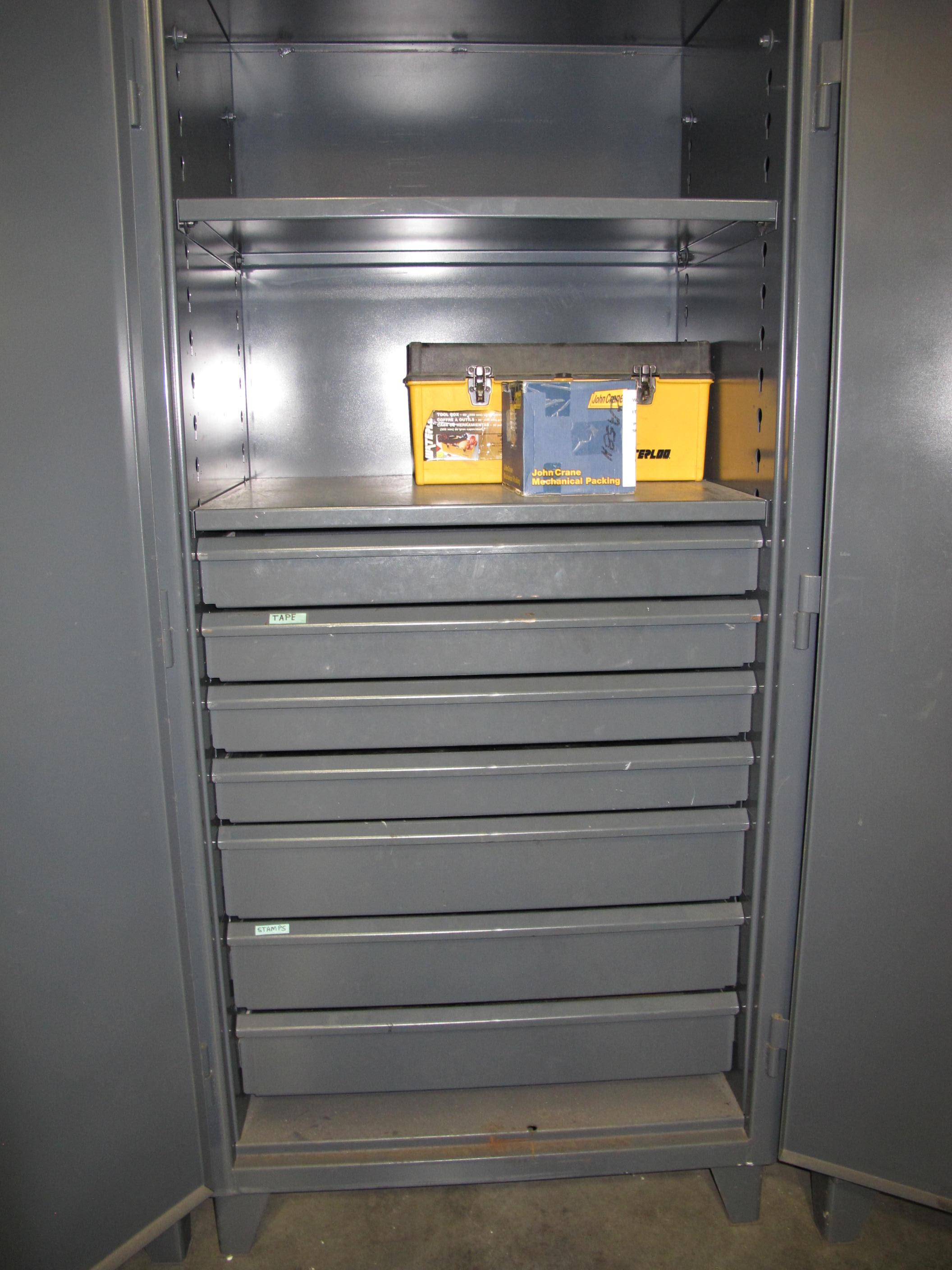 STRONG HOLD 2-DOOR STORAGE CABINET W/ CONTENTS (T-10) LOADING & HANDLING FEE $50-541