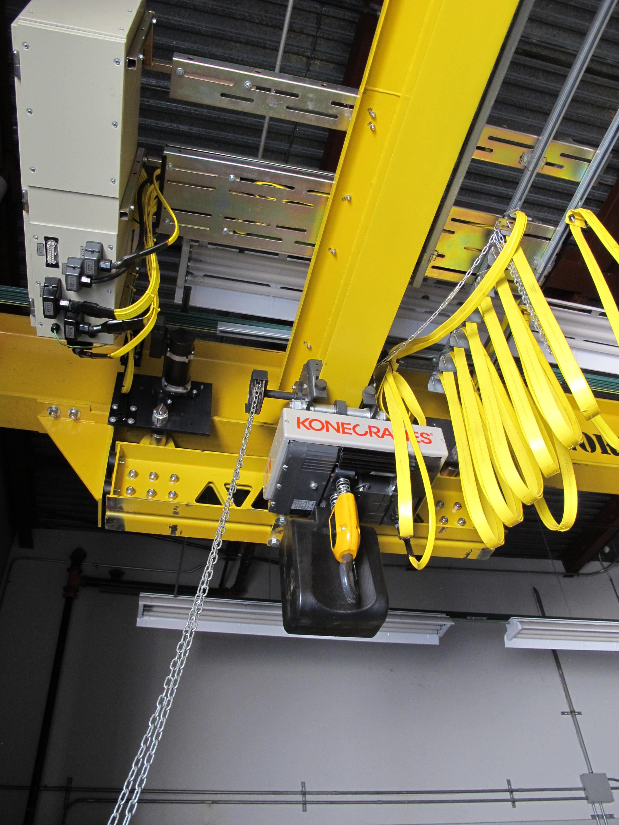 KUNDEL 30' W 40' L OVER HEAD CRANE, 3-TON W/ (2) 3-TON KONECRANES ELECTRIC CRANES (T-10) LOADING & HANDLING FEE $6,000-616A