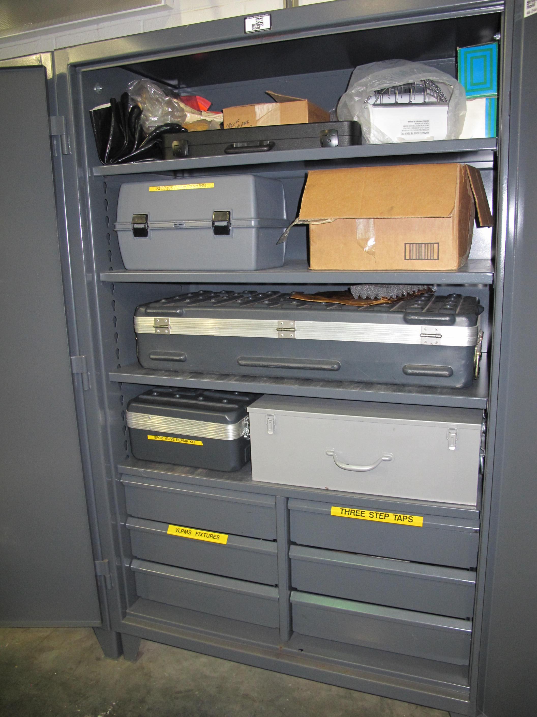 STRONG HOLD 2-DOOR STORAGE CABINET W/ CONTENTS (T-10) LOADING & HANDLING FEE $50-632