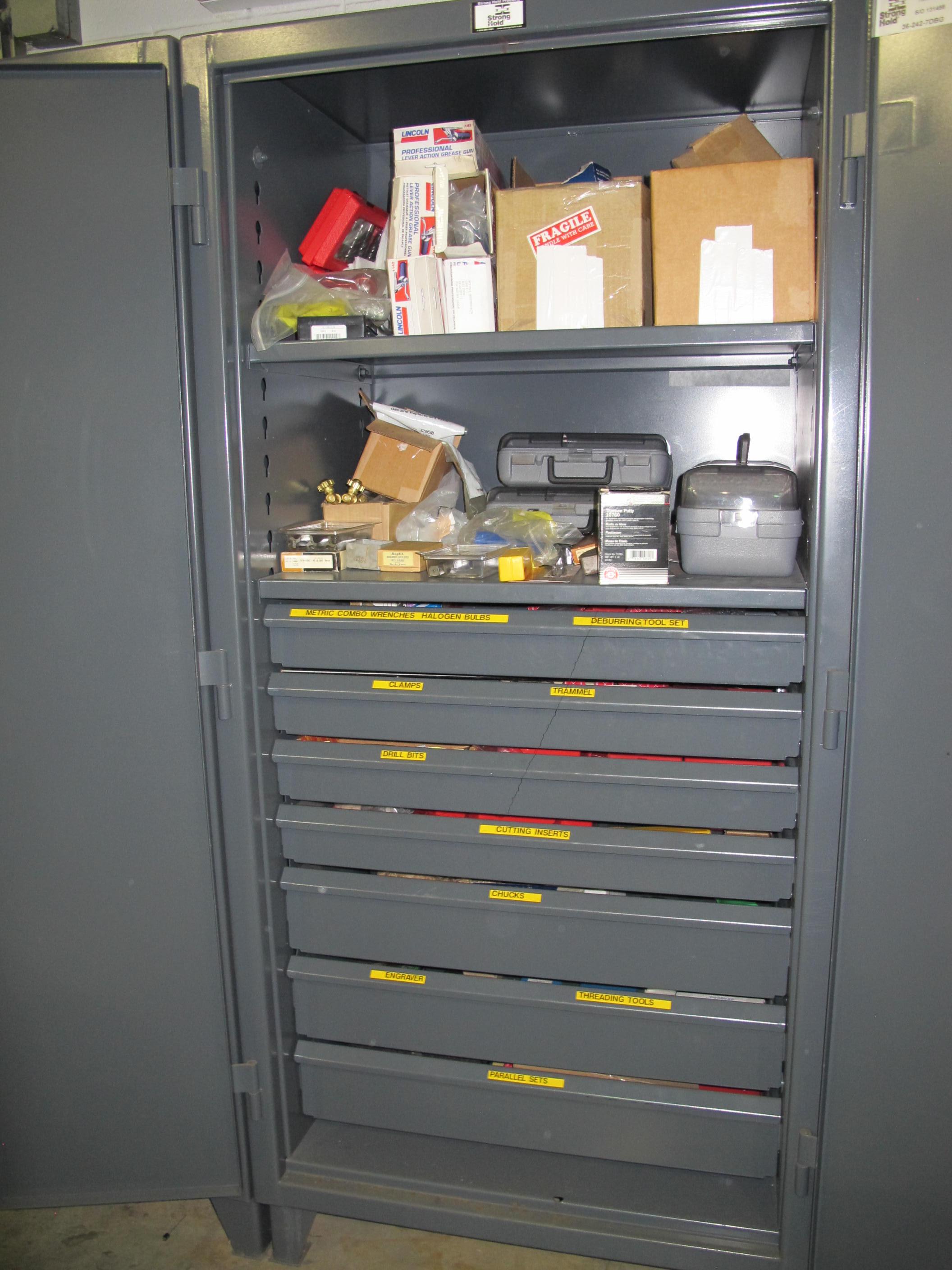 STRONG HOLD 2-DOOR STORAGE CABINET W/ CONTENTS (T-10) LOADING & HANDLING FEE $50-633