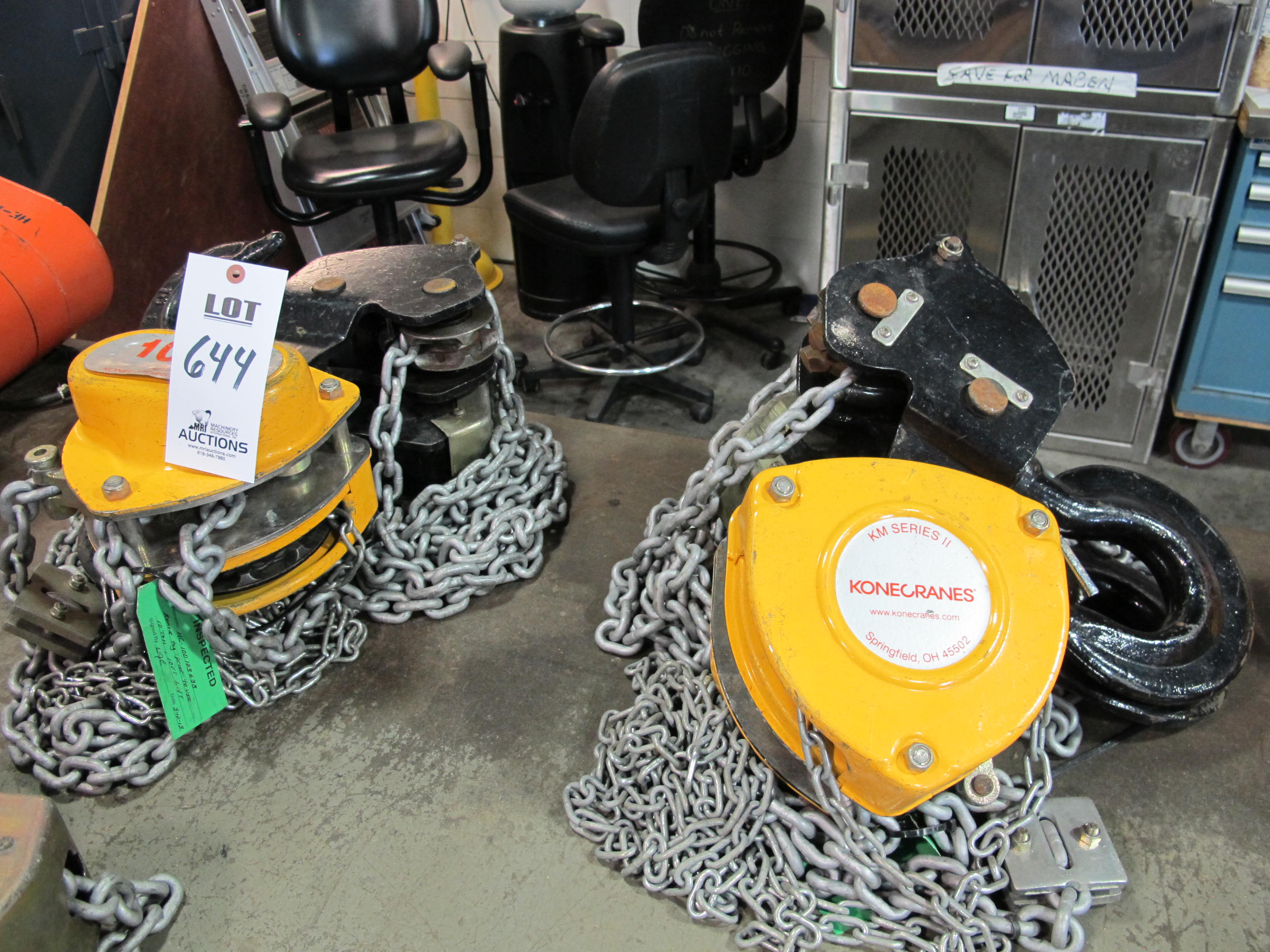 LOT (2) KONE CRANES CHAIN HOIST, 10-TON CAP (T-10) LOADING & HANDLING FEE $25-644