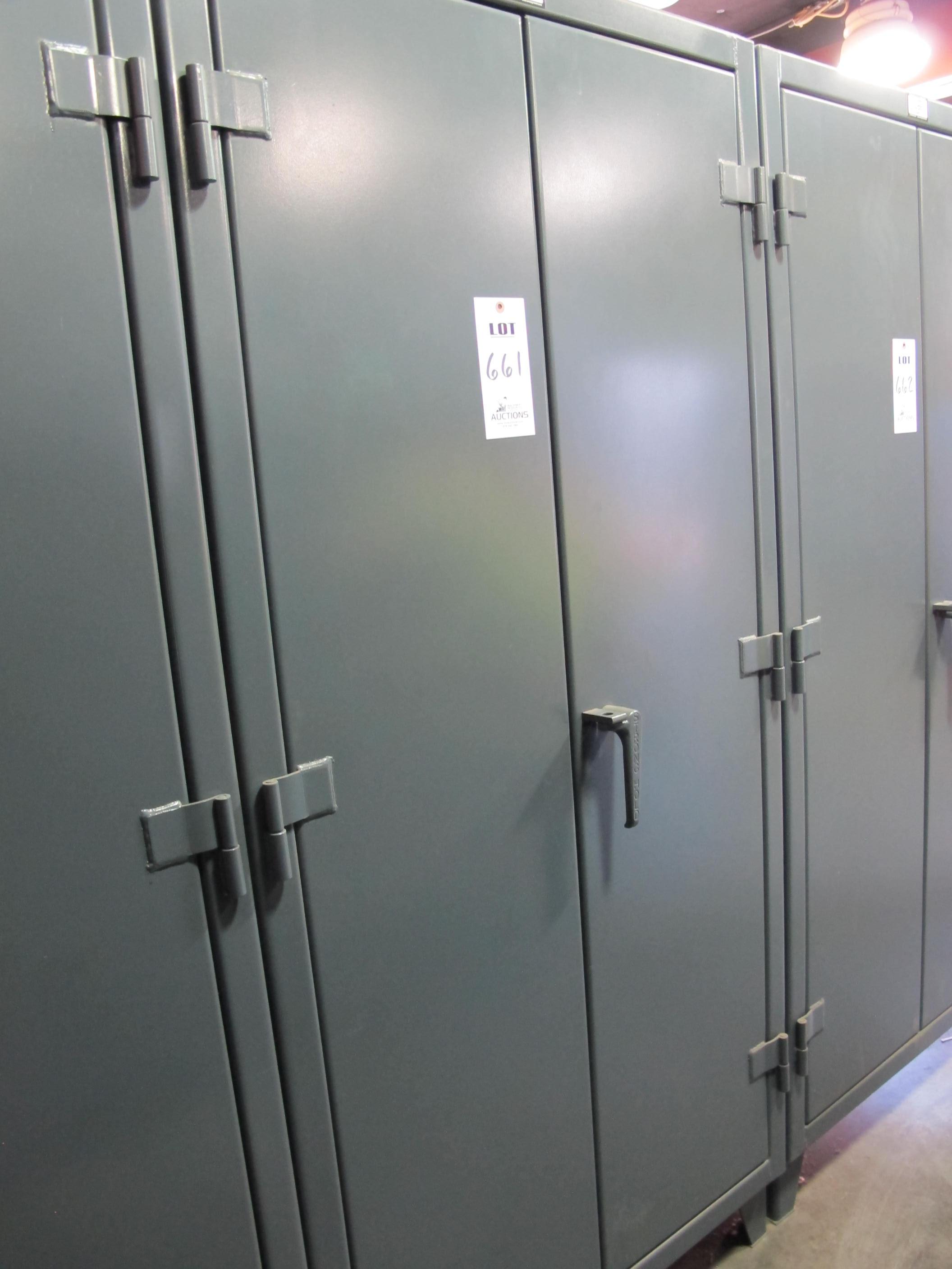 STRONG HOLD 2-DOOR STORAGE CABINET W/ CONTENTS (T-10) LOADING & HANDLING FEE $50-661