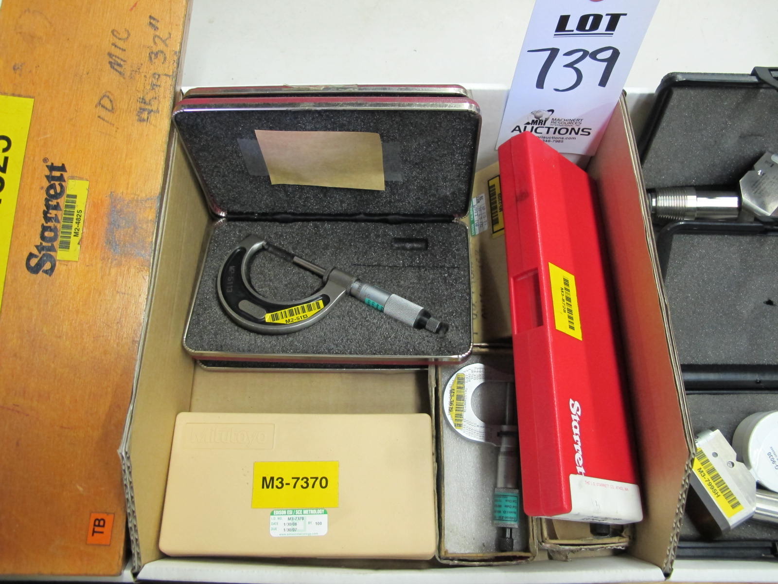 LOT MITUTOYO MICROMETER, (2) STARRETT 2" MICROMETERS, (1) STARRETT 6" CALIPER & (4) STARRETT 0"-1" MICROMETERS (G-46) LOADING & HANDLING FEE $10-739