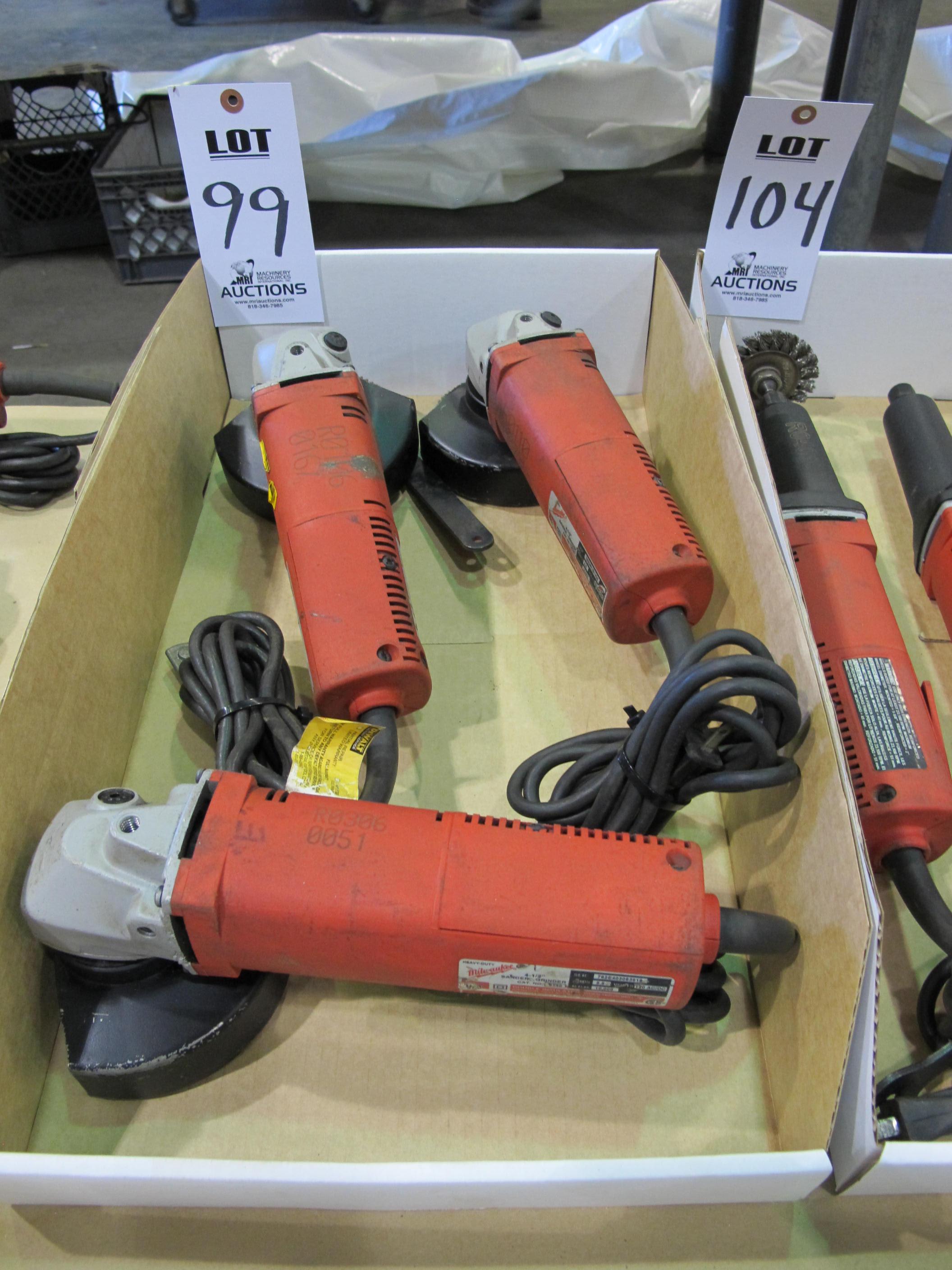 LOT (3) MILWAUKEE ELECTRIC ANGLE GRINDERS (T-10) LOADING & HANDLING FEE $10-99