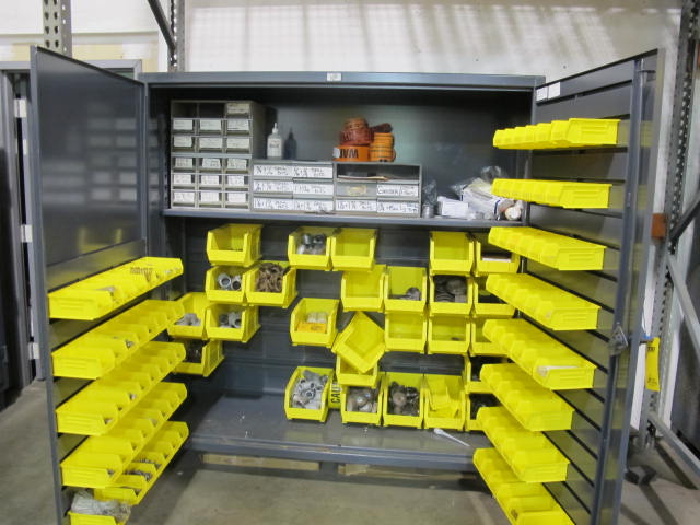 STRONG HOLD 2-DOOR CABINET W/ PART BINS AND CONTENTS (G-49) LOADING & HANDLING FEE $50-2131