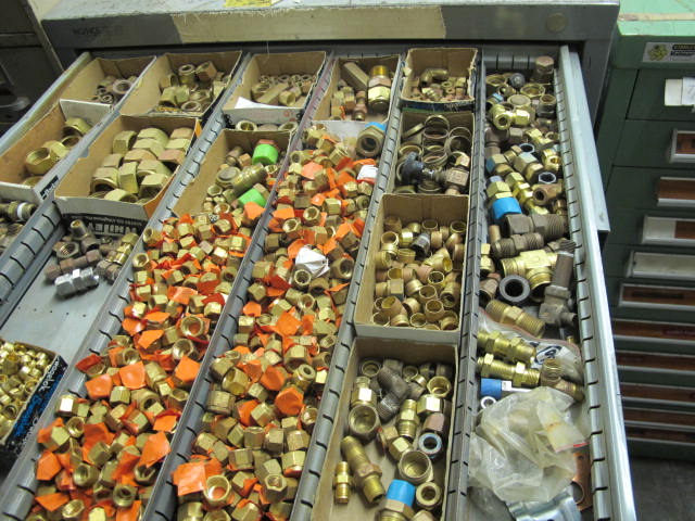 LYON 9-DRAWER INDUSTRIAL PARTS CABINET W/ BRASS FITTINGS (G-49) LOADING & HANDLING FEE $50-2148