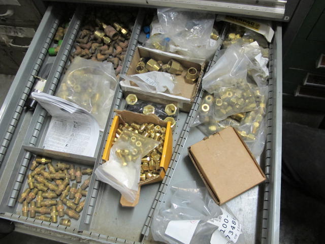 LYON 9-DRAWER INDUSTRIAL PARTS CABINET W/ BRASS FITTINGS (G-49) LOADING & HANDLING FEE $50-2148