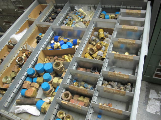 LYON 9-DRAWER INDUSTRIAL PARTS CABINET W/ BRASS FITTINGS (G-49) LOADING & HANDLING FEE $50-2148