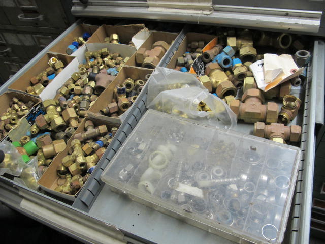 LYON 9-DRAWER INDUSTRIAL PARTS CABINET W/ BRASS FITTINGS (G-49) LOADING & HANDLING FEE $50-2148