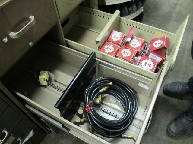 16-DRAWER INDUSTRIAL PARTS CABINET & (2) 4-DRAWER FILE CABINETS W/ NUTS, BOLTS, WASHERS (G-49) LOADING & HANDLING FEE $50-2152