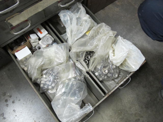 16-DRAWER INDUSTRIAL PARTS CABINET & (2) 4-DRAWER FILE CABINETS W/ NUTS, BOLTS, WASHERS (G-49) LOADING & HANDLING FEE $50-2152