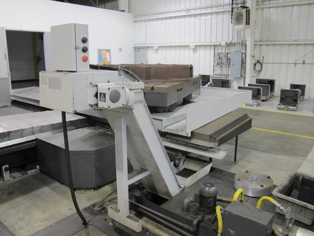 2003 SNK IKEGAI TABLE TYPE HORIZONTAL BORING MILL, NB 130P E3.5, 5.118" SPINDLE DIAMETER, TRAVELS: X-137", Y-98", Z-63", W-27.5", TABLE SIZE: 70.86" X 63", ROTARY TABLE CAPACITY: 22.045 LBS, 2,500 RPM SPINDLE SPEED, CAT 50 TAPER SPINDLE, COOLANT THRU SPINDLE, RIGID TAPPING, 35 HP, 60 ATC, COOL POWER, FANUC 16iMB CNC CONTROL, 5 AXIS SIMULTANEOUS CONTROL, STEEL WAY COVERS, CHIP CONVEYOR, S/N NB4002 (G-49) LOADING & HANDLING FEE $17,500-2188