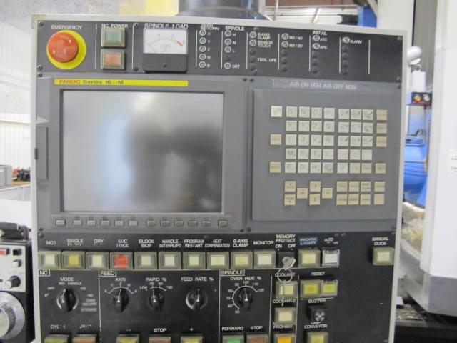 2003 SNK IKEGAI TABLE TYPE HORIZONTAL BORING MILL, NB 130P E3.5, 5.118" SPINDLE DIAMETER, TRAVELS: X-137", Y-98", Z-63", W-27.5", TABLE SIZE: 70.86" X 63", ROTARY TABLE CAPACITY: 22.045 LBS, 2,500 RPM SPINDLE SPEED, CAT 50 TAPER SPINDLE, COOLANT THRU SPINDLE, RIGID TAPPING, 35 HP, 60 ATC, COOL POWER, FANUC 16iMB CNC CONTROL, 5 AXIS SIMULTANEOUS CONTROL, STEEL WAY COVERS, CHIP CONVEYOR, S/N NB4002 (G-49) LOADING & HANDLING FEE $17,500-2188