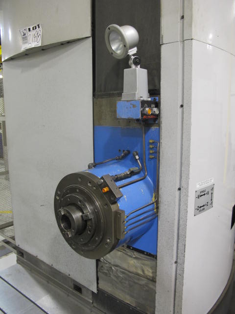 2003 SNK IKEGAI TABLE TYPE HORIZONTAL BORING MILL, NB 130P E3.5, 5.118" SPINDLE DIAMETER, TRAVELS: X-137", Y-98", Z-63", W-27.5", TABLE SIZE: 70.86" X 63", ROTARY TABLE CAPACITY: 22.045 LBS, 2,500 RPM SPINDLE SPEED, CAT 50 TAPER SPINDLE, COOLANT THRU SPINDLE, RIGID TAPPING, 35 HP, 60 ATC, COOL POWER, FANUC 16iMB CNC CONTROL, 5 AXIS SIMULTANEOUS CONTROL, STEEL WAY COVERS, CHIP CONVEYOR, S/N NB4002 (G-49) LOADING & HANDLING FEE $17,500-2188