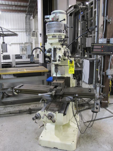 BRIDGEPORT MILL J-HEAD W/ 9"X48" T SLOT TABLE & POWER DRIVE, 6" MACHINE VISE, SARGON XY AXIS DRO, S/N 230209 (G-49) LOADING & HANDLING FEE $250-2190