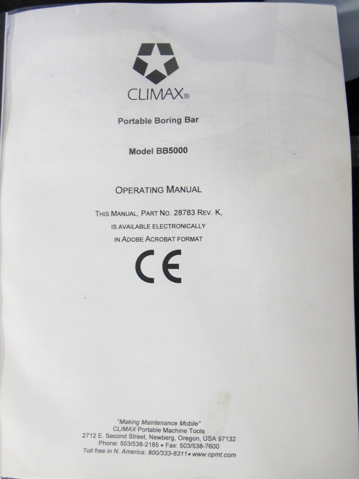 CLIMAX MODEL BB5000 PORTABLE BORING BAR SET (G-49) LOADING & HANDLING FEE $25-2309